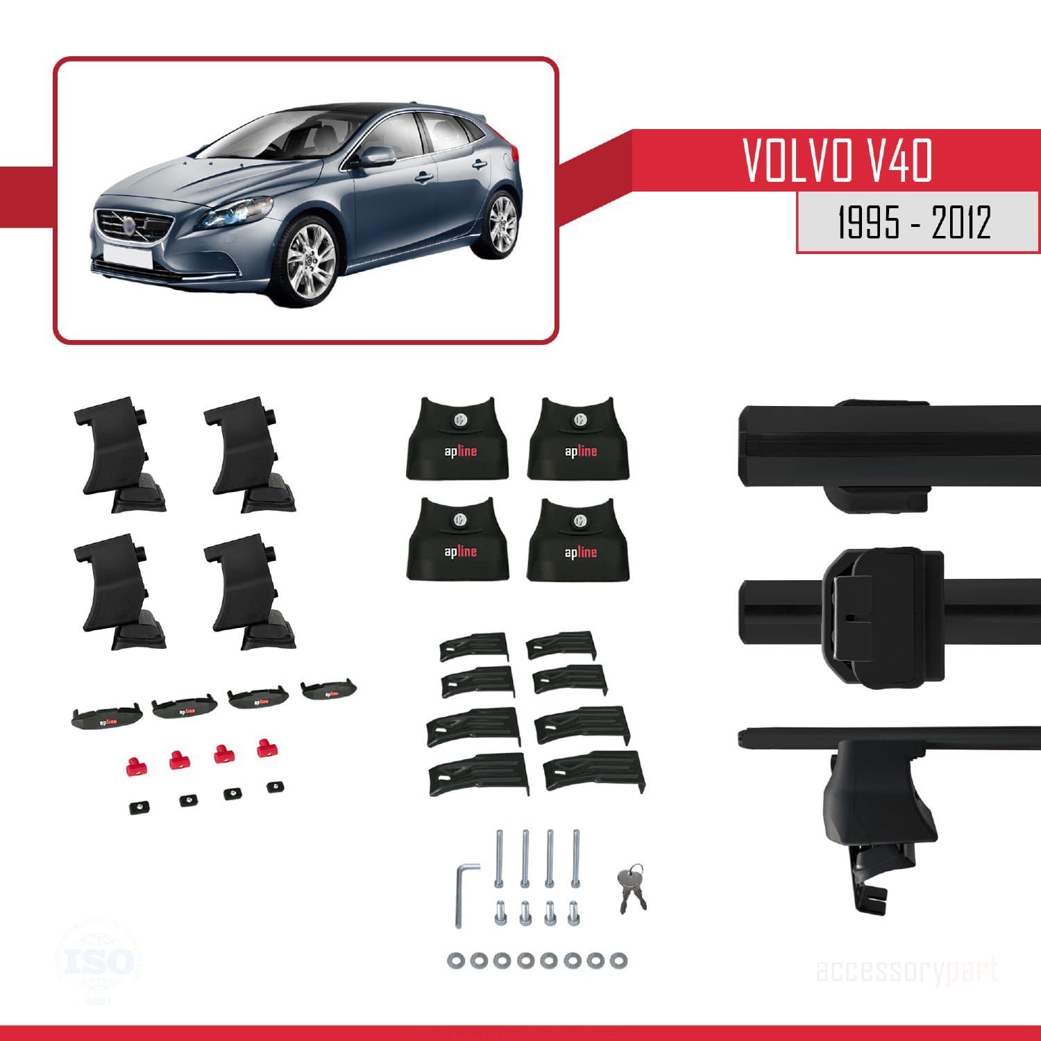 Volvo V40 1995-2012 Arası ile uyumlu ACE-4 Ara Atkı Tavan Barı SİYAH