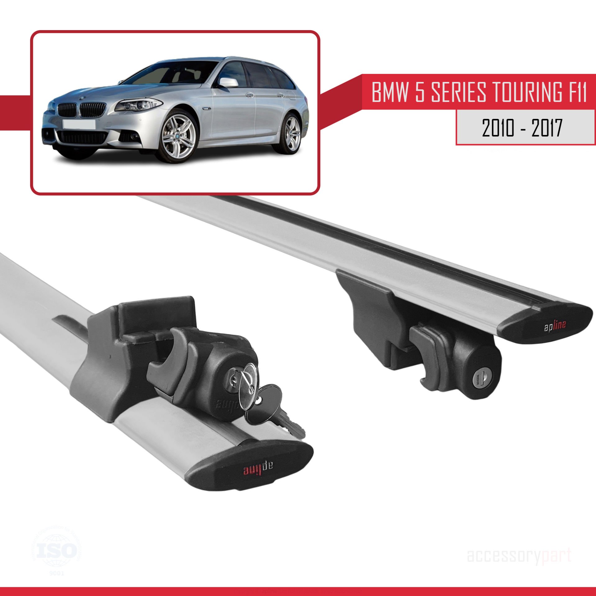 Bmw 5 Series Touring (F11) 2010-2017 Arası ile uyumlu HOOK Model Anahtar Kilitli Ara Atkı Tavan Barı GRİ