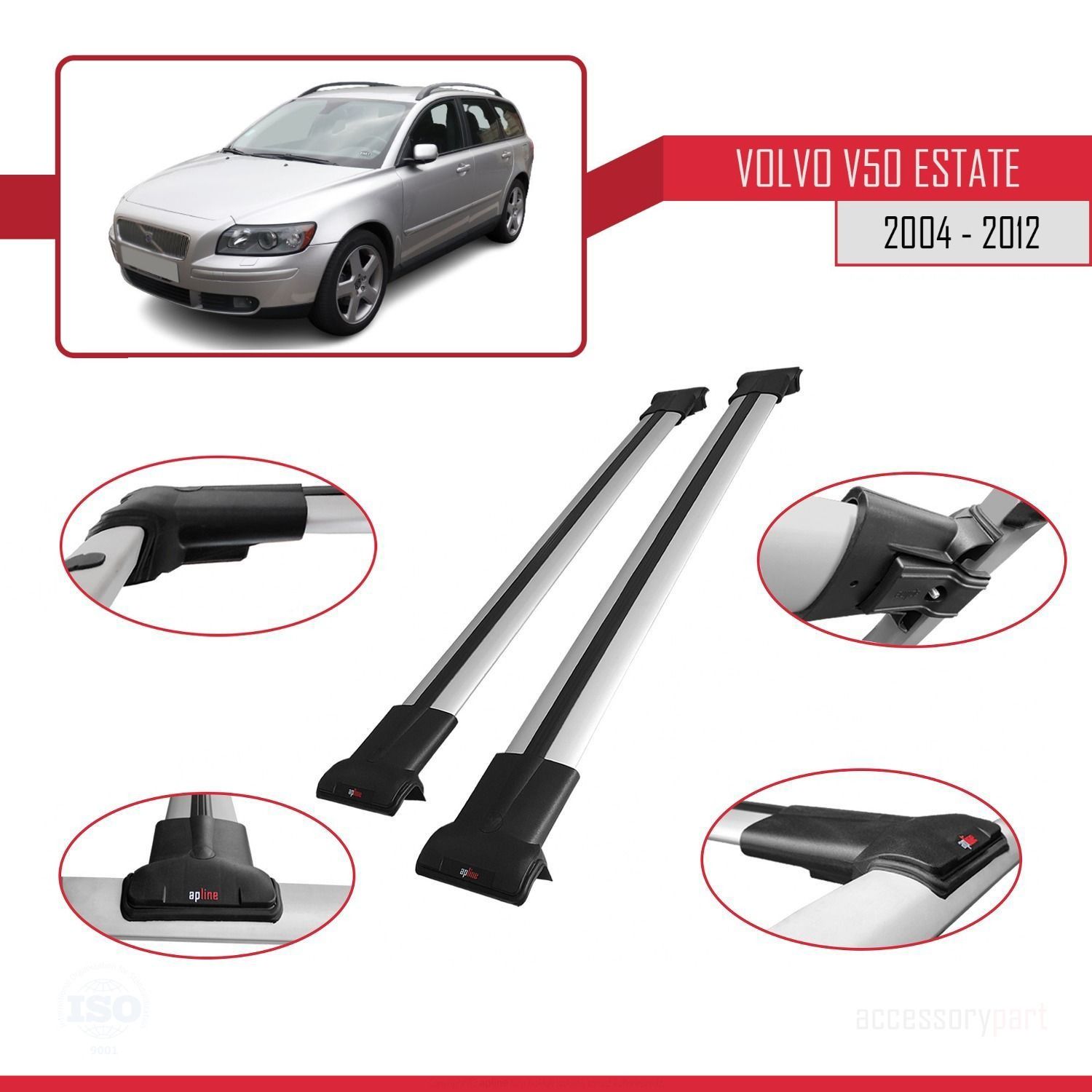Volvo V50 2004-2012 Arası ile uyumlu Fly Model Ara Atkı Tavan Barı GRİ