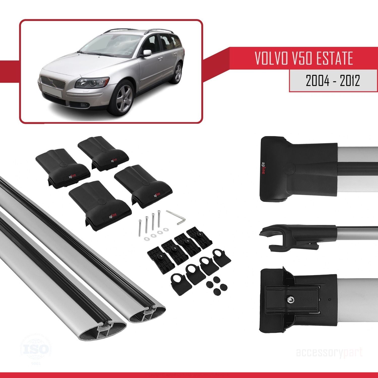 Volvo V50 2004-2012 Arası ile uyumlu Fly Model Ara Atkı Tavan Barı GRİ