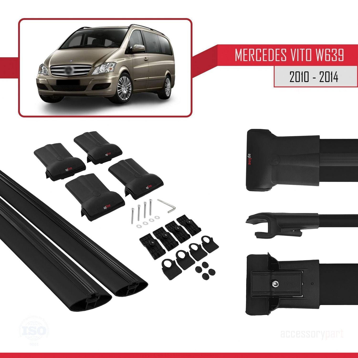 Mercedes Vito (W639) 2010-2014 Arası ile uyumlu FLY Model Ara Atkı Tavan Barı SİYAH