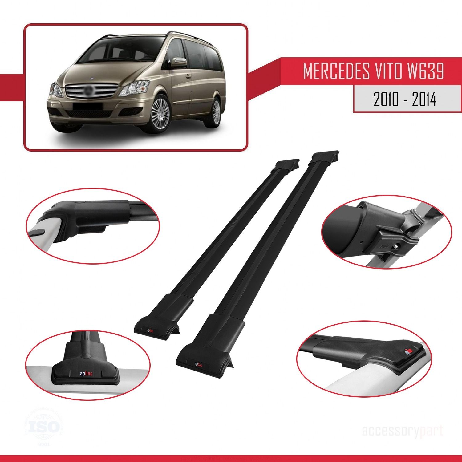 Mercedes Vito (W639) 2010-2014 Arası ile uyumlu FLY Model Ara Atkı Tavan Barı SİYAH