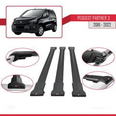 Peugeot Partner 2019-2022 Arası ile uyumlu FLY Model Ara Atkı Tavan Barı SİYAH 3 ADET BAR