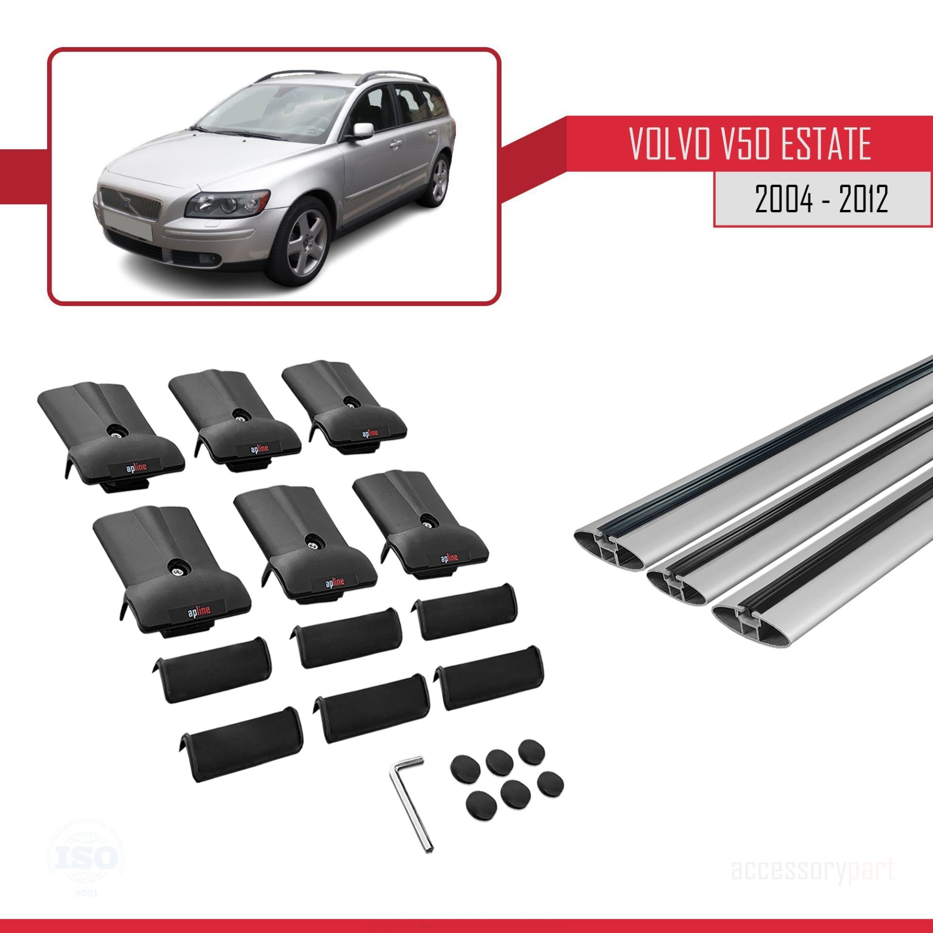 Volvo V50 2004-2012 Arası ile uyumlu Fly Model Ara Atkı Tavan Barı GRİ 3 ADET BAR
