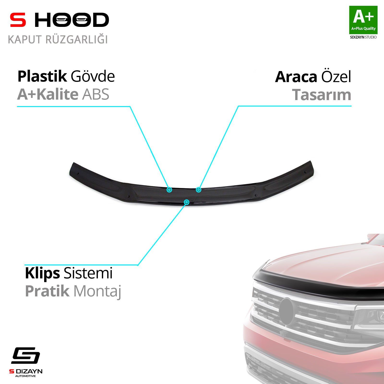 S-Dizayn Toyota Uyumlu Hilux ABS Plastik Kaput Rüzgarlığı 2012-2015 A+Kalite Parça