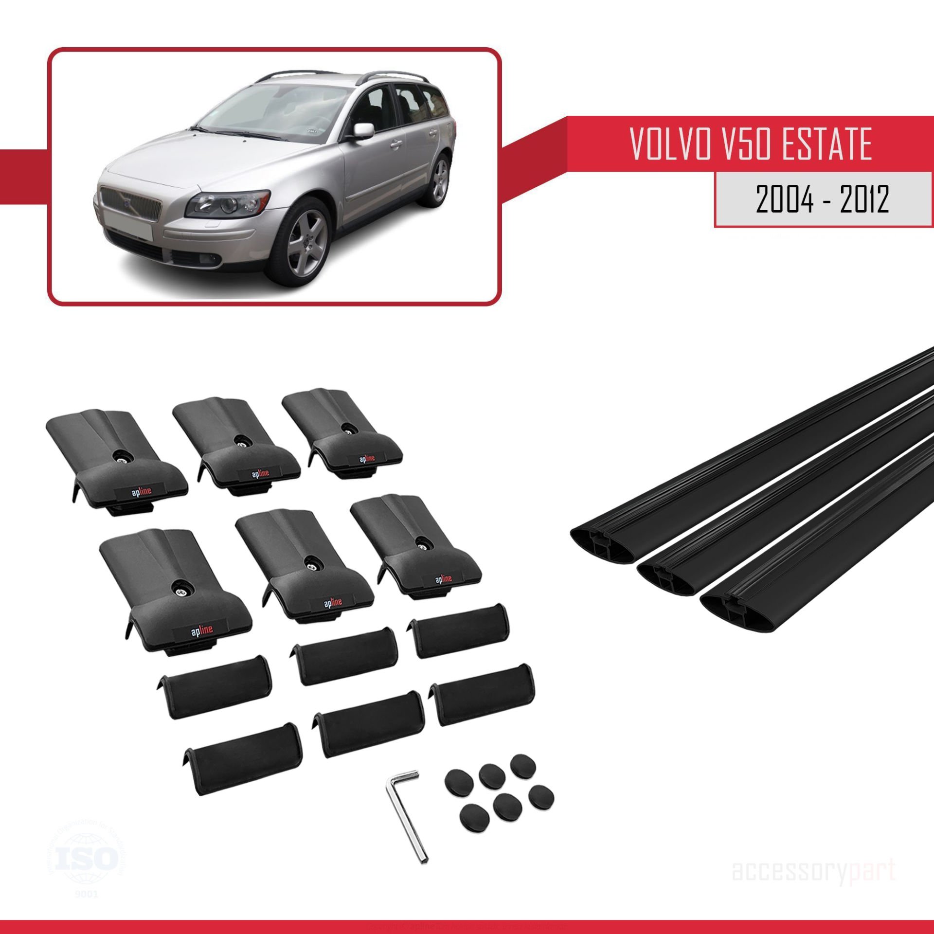 Volvo V50 2004-2012 Arası ile uyumlu Fly Model Ara Atkı Tavan Barı SİYAH 3 ADET BAR