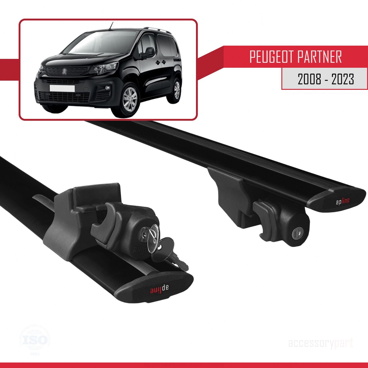 Peugeot Partner 2019-2022 Arası ile uyumlu HOOK Model Anahtar Kilitli Ara Atkı Tavan Barı SİYAH