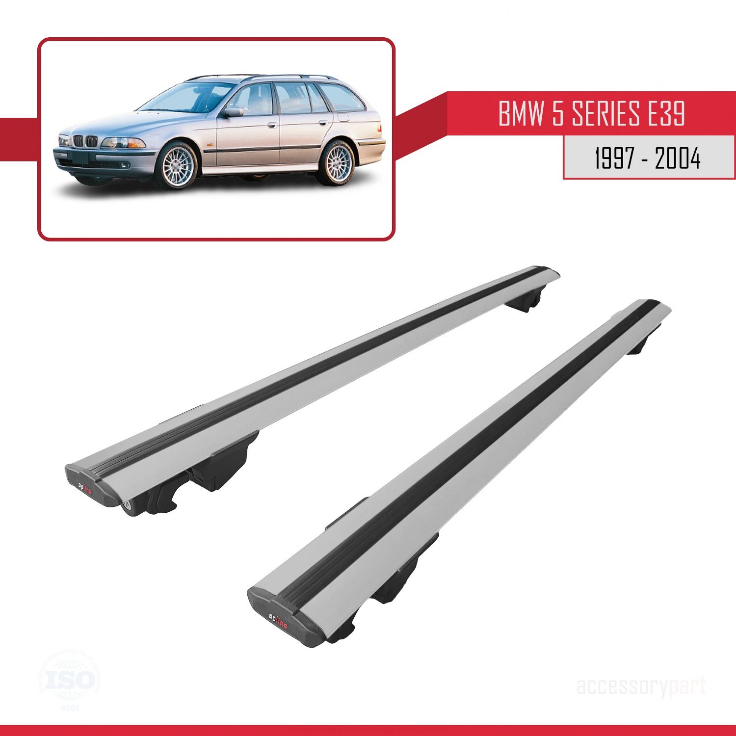 BMW 5 Serisi (E39) 1997-2004 Arası ile uyumlu HOOK Model Anahtar Kilitli Ara Atkı Tavan Barı GRİ