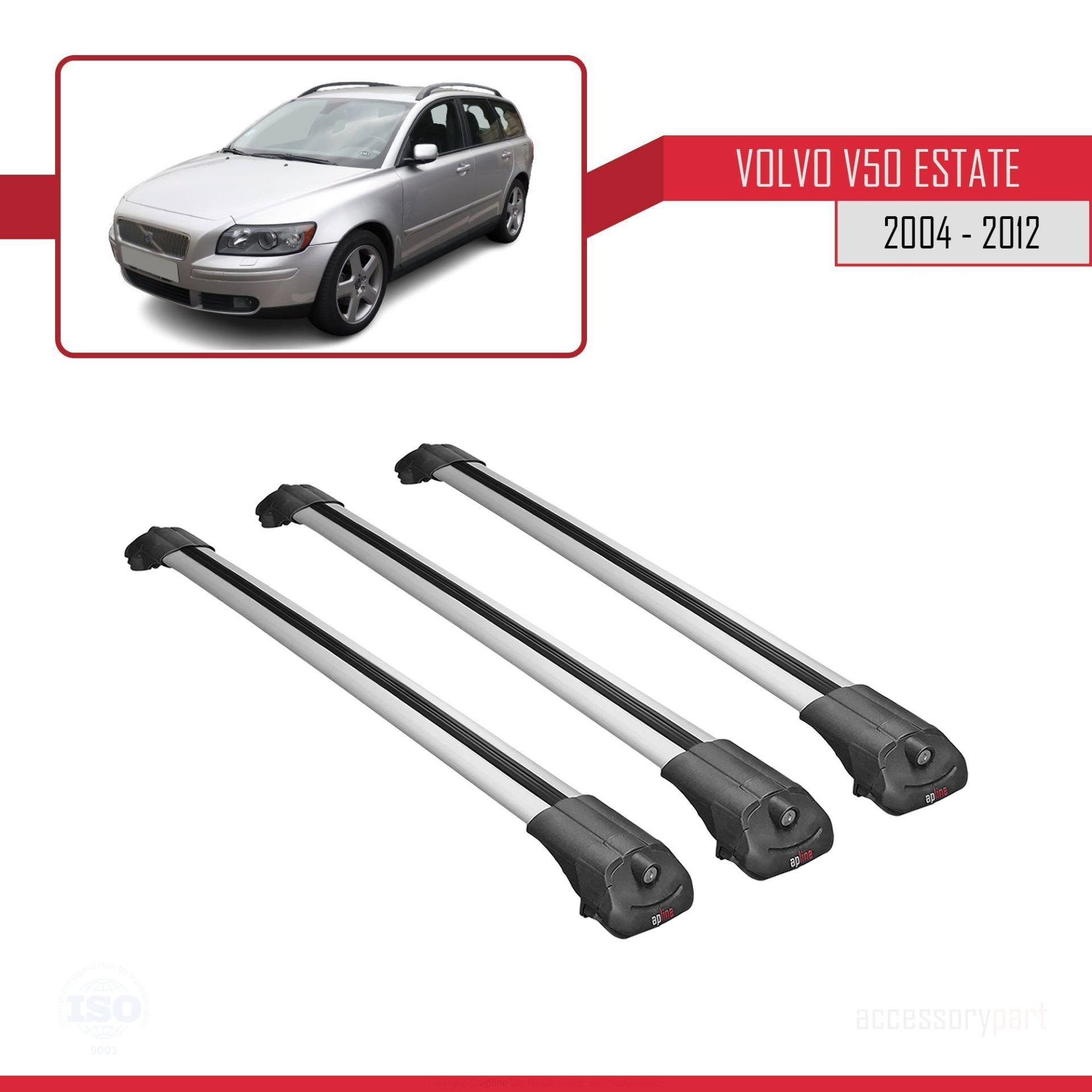 Volvo V50 Estate 2004-2012 Arası ile uyumlu ACE-1 Ara Atkı Tavan Barı GRİ 3 ADET BAR