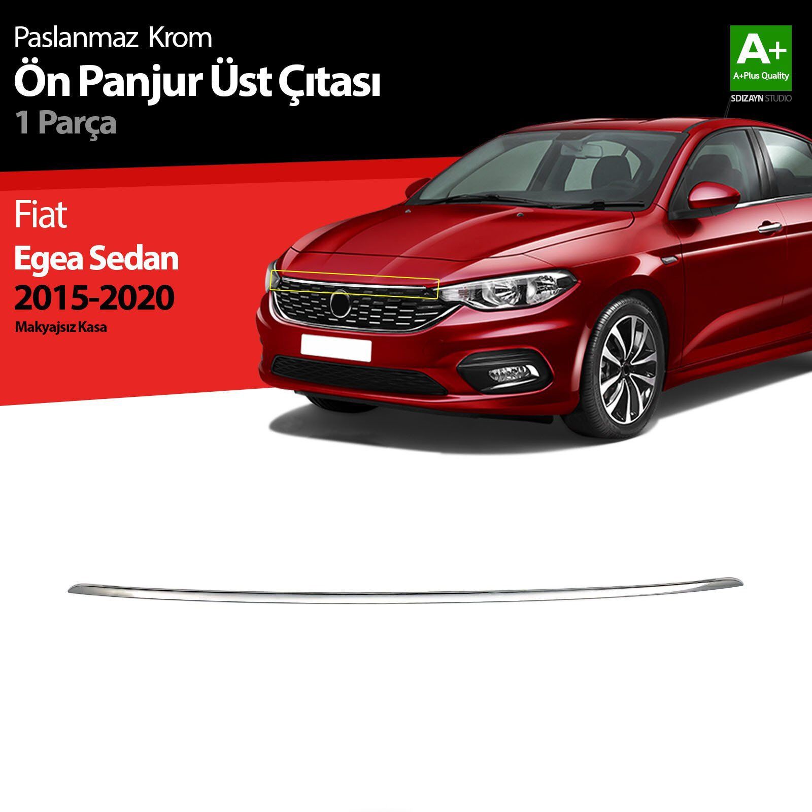 Fiat Egea Uyumlu Sedan Krom Ön Panjur Üst Çıtası 2015-2020