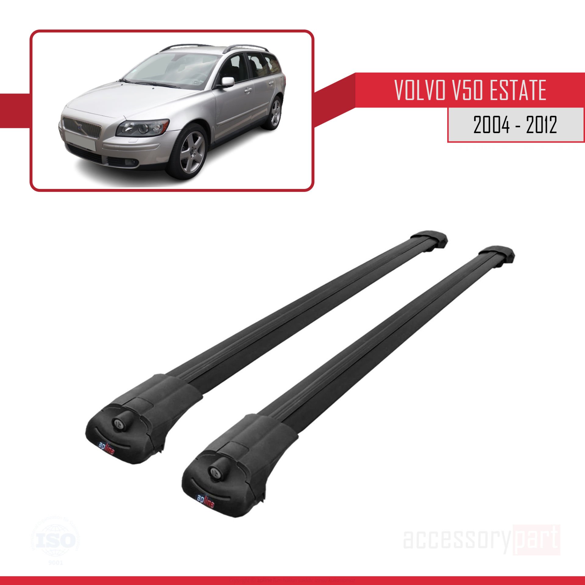 Volvo V50 Estate 2004-2012 Arası ile uyumlu ACE-1 Ara Atkı Tavan Barı SİYAH