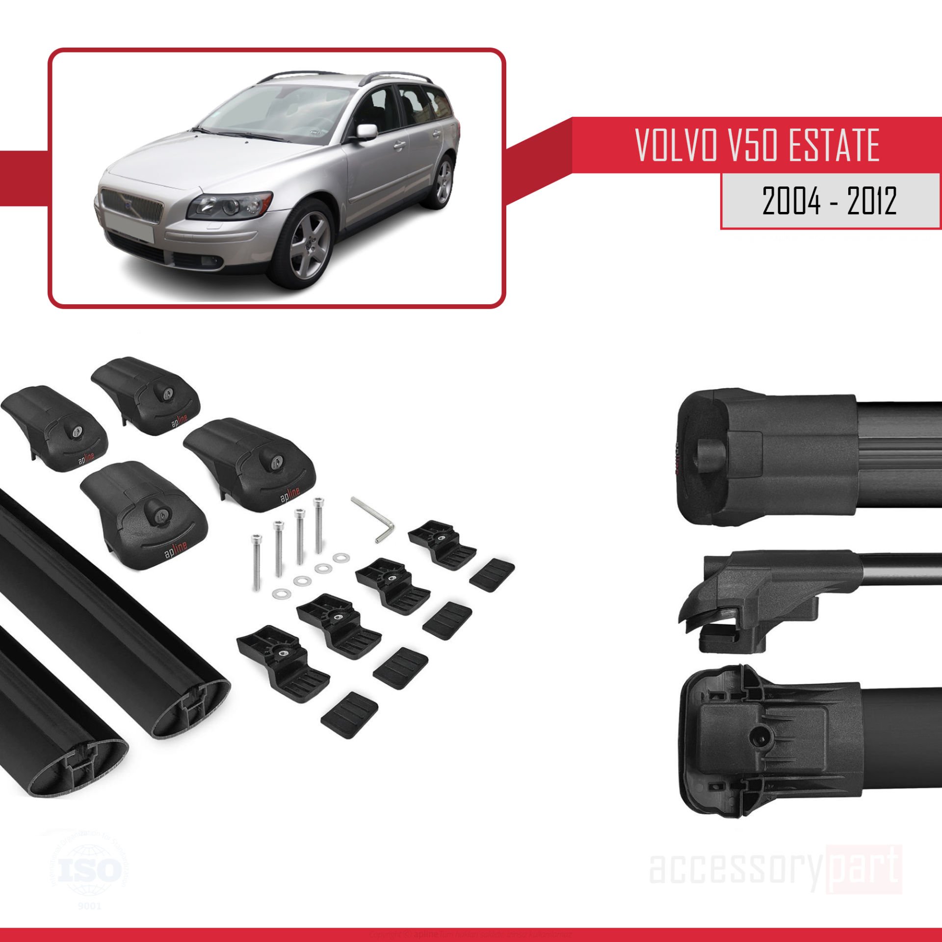 Volvo V50 Estate 2004-2012 Arası ile uyumlu ACE-1 Ara Atkı Tavan Barı SİYAH