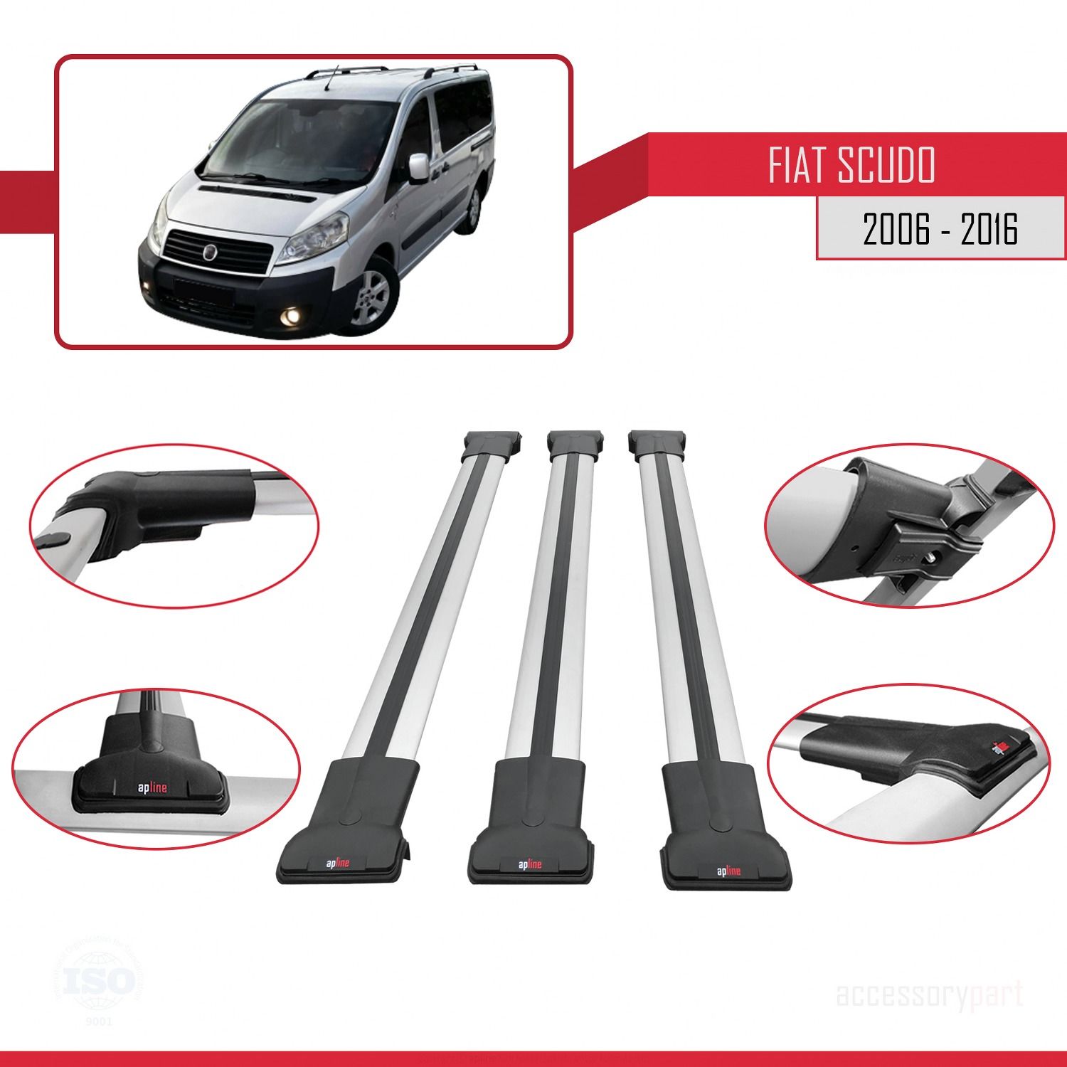 Fiat Scudo 2006-2016 Arası ile uyumlu FLY Model Ara Atkı Tavan Barı GRİ 3 ADET BAR