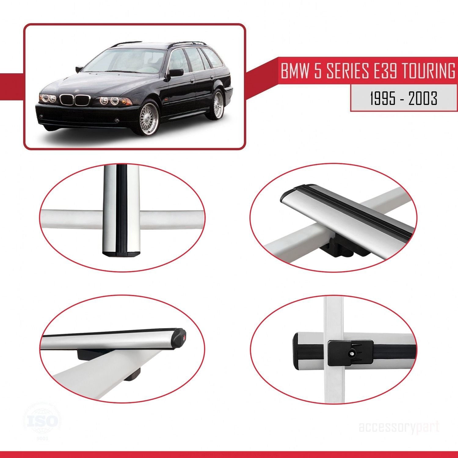 BMW 5 Serisi (E39) TOURING 1995-2003 Arası ile uyumlu Basic Model Ara Atkı Tavan Barı GRİ 3 ADET