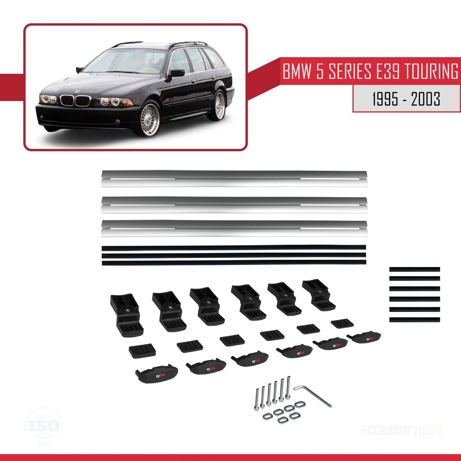 BMW 5 Serisi (E39) TOURING 1995-2003 Arası ile uyumlu Basic Model Ara Atkı Tavan Barı GRİ 3 ADET