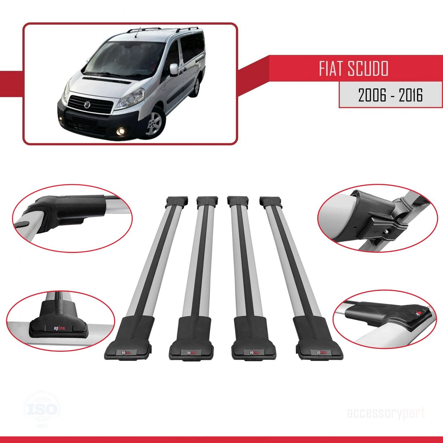 Fiat Scudo 2006-2016 Arası ile uyumlu FLY Model Ara Atkı Tavan Barı GRİ 4 ADET BAR