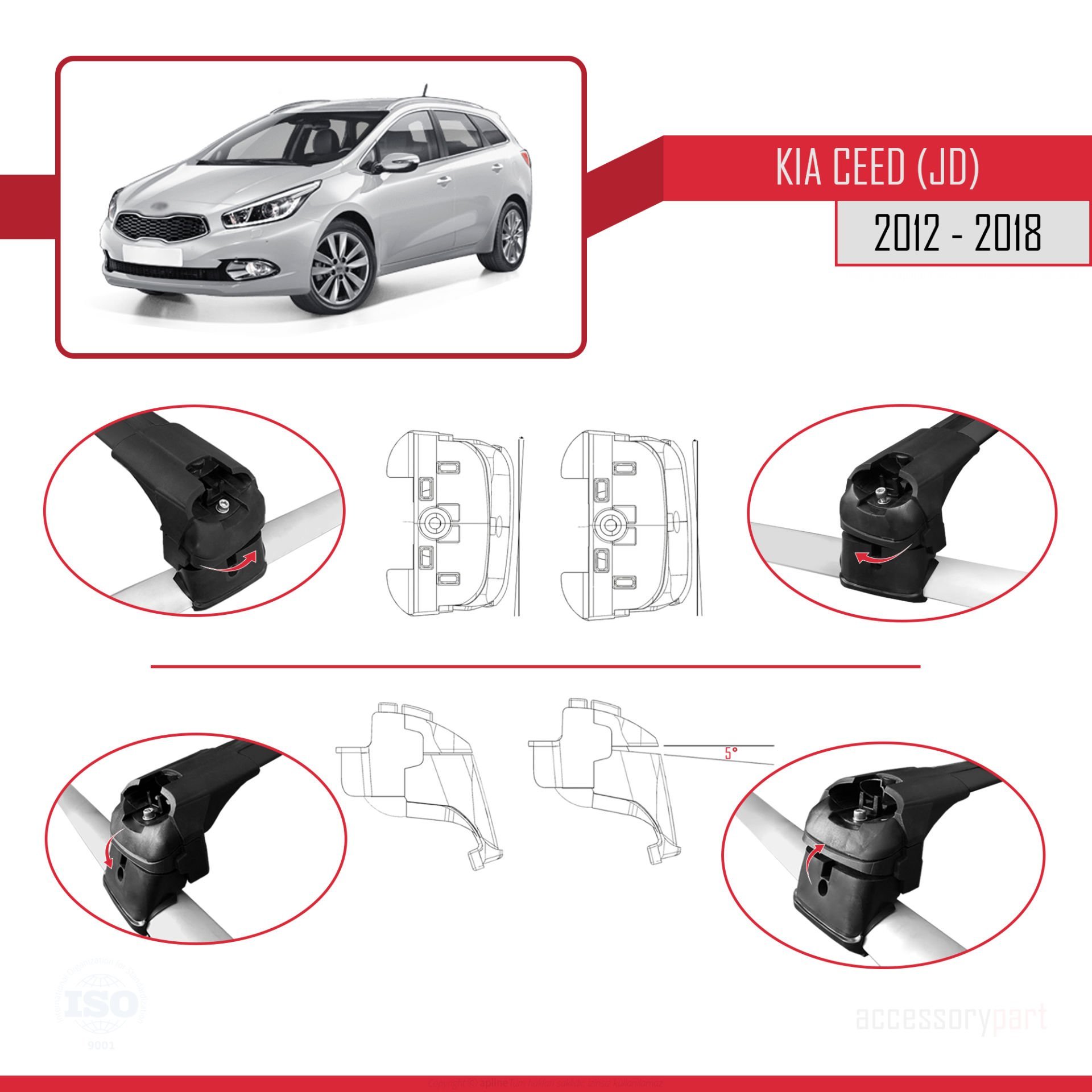 Kia Ceed (JD) SW 2012-2018 Arası ile uyumlu ACE-2 Ara Atkı Tavan Barı SİYAH