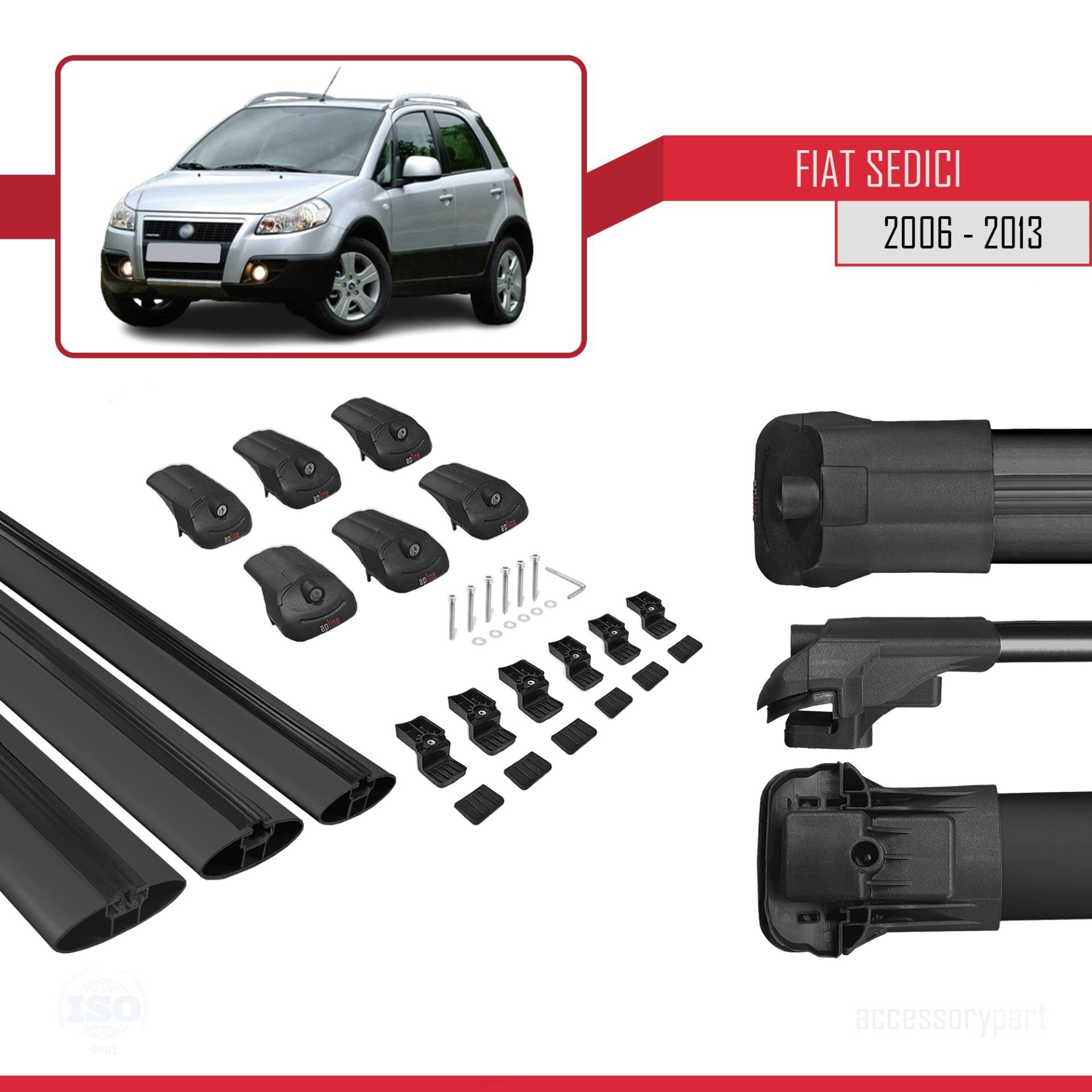 Fiat Sedici 2006-2013 Arası ile uyumlu ACE-1 Ara Atkı Tavan Barı SİYAH 3 ADET BAR