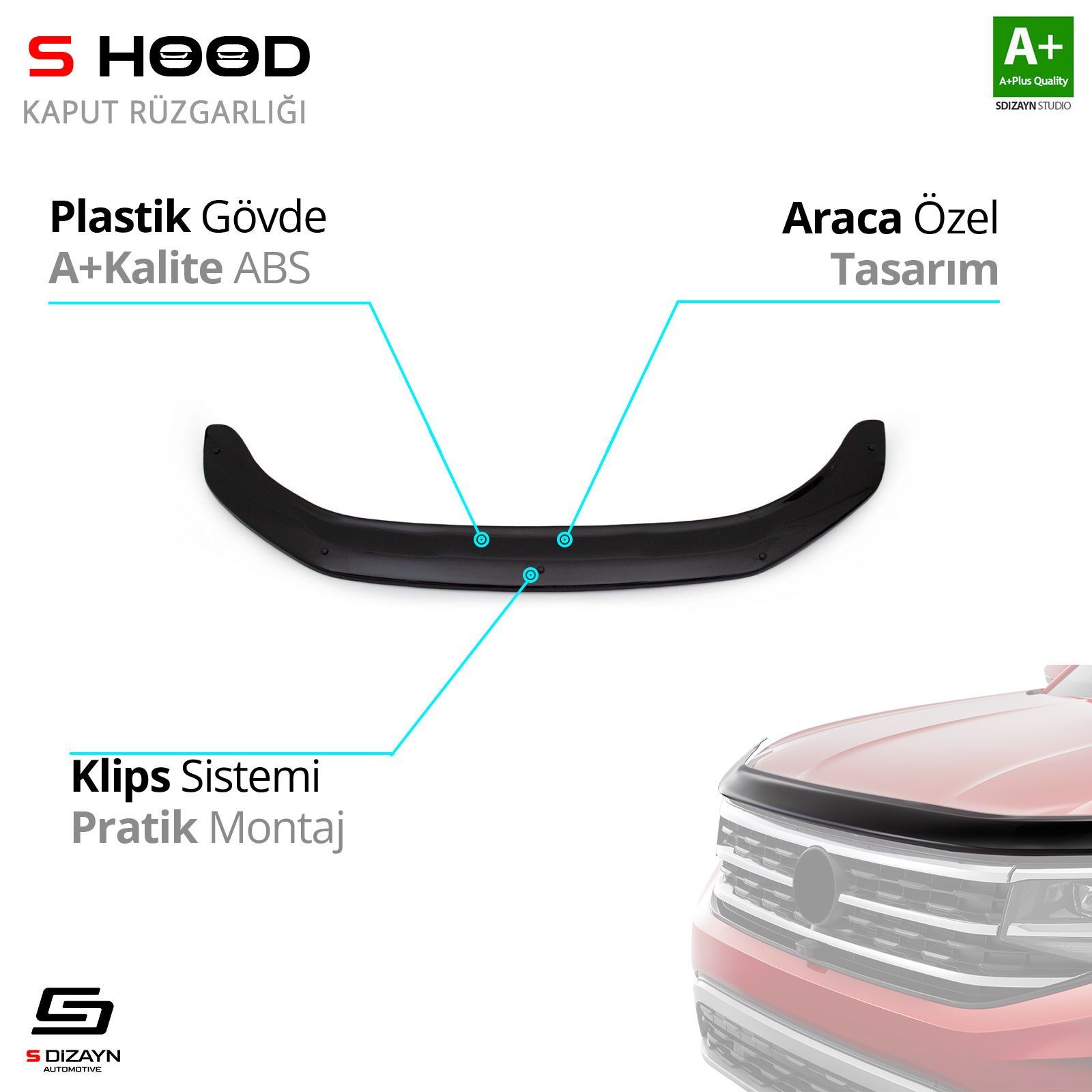 S-Dizayn Ssangyong Uyumlu Tivoli ABS Plastik Kaput Rüzgarlığı 2015 Üzeri A+Kalite Parça