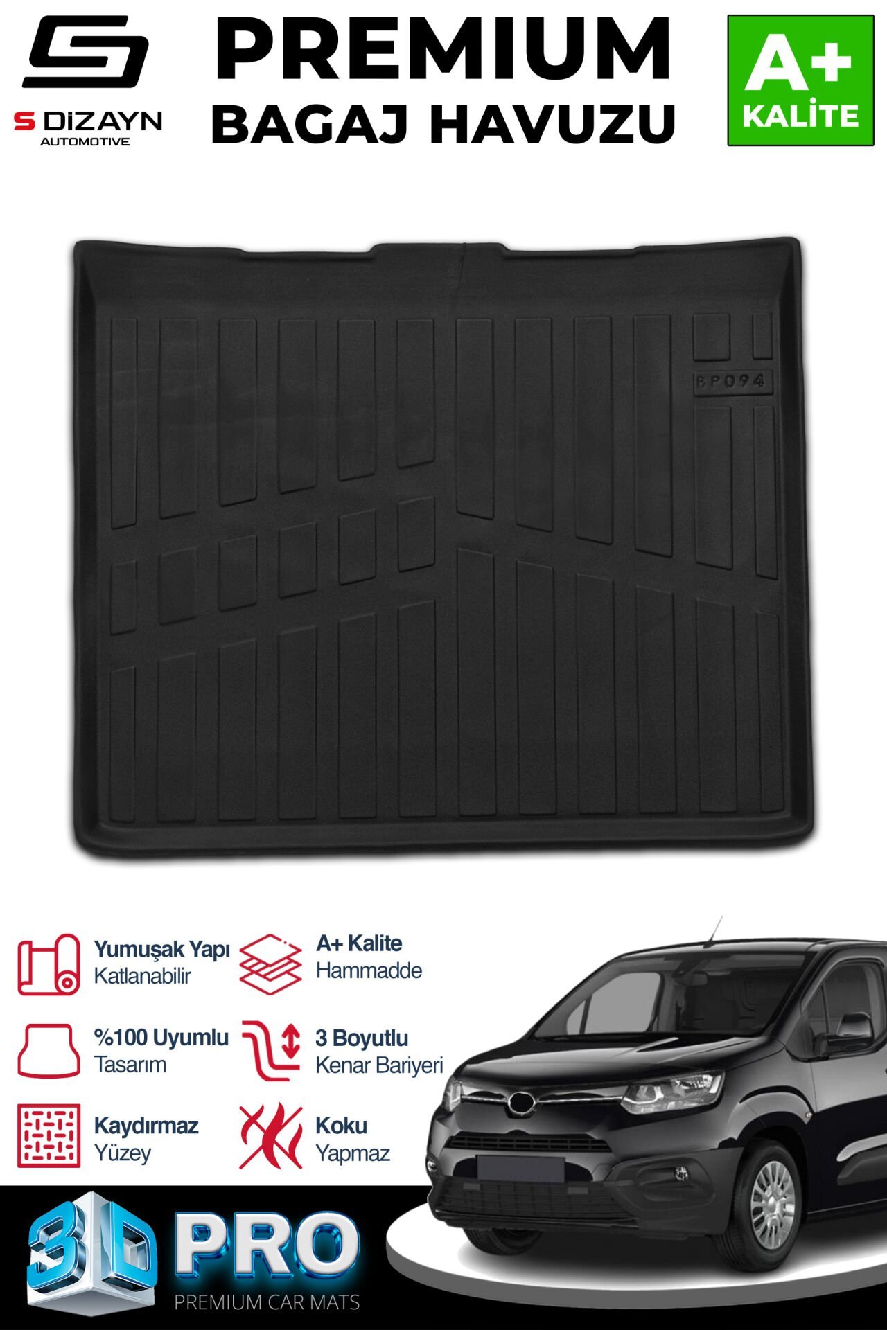 S-Dizayn Toyota Proace City Seperatörsüz 3D Pro Bagaj Havuzu 2019 Üzeri A+ Kalite
