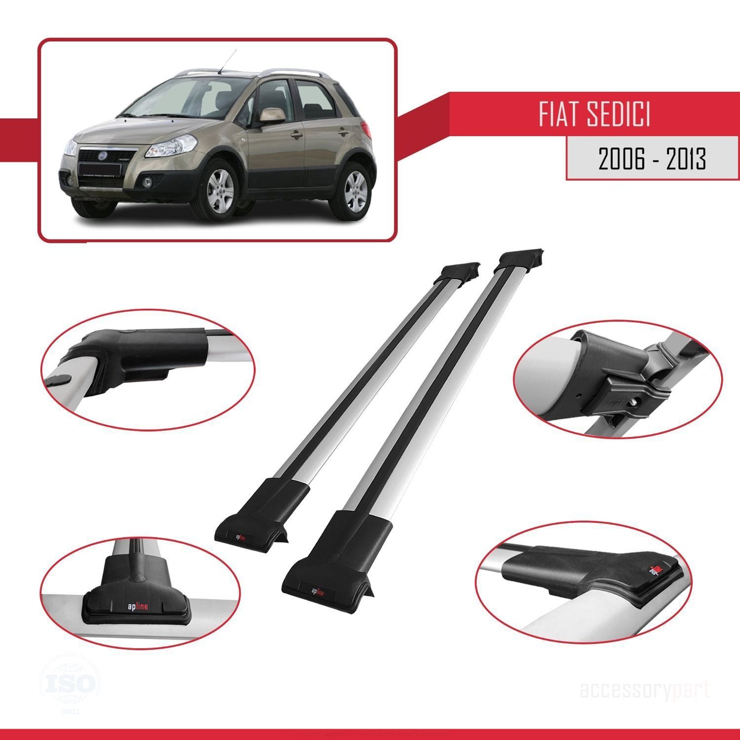Fiat Sedici 2006-2013 Arası ile uyumlu FLY Model Ara Atkı Tavan Barı GRİ