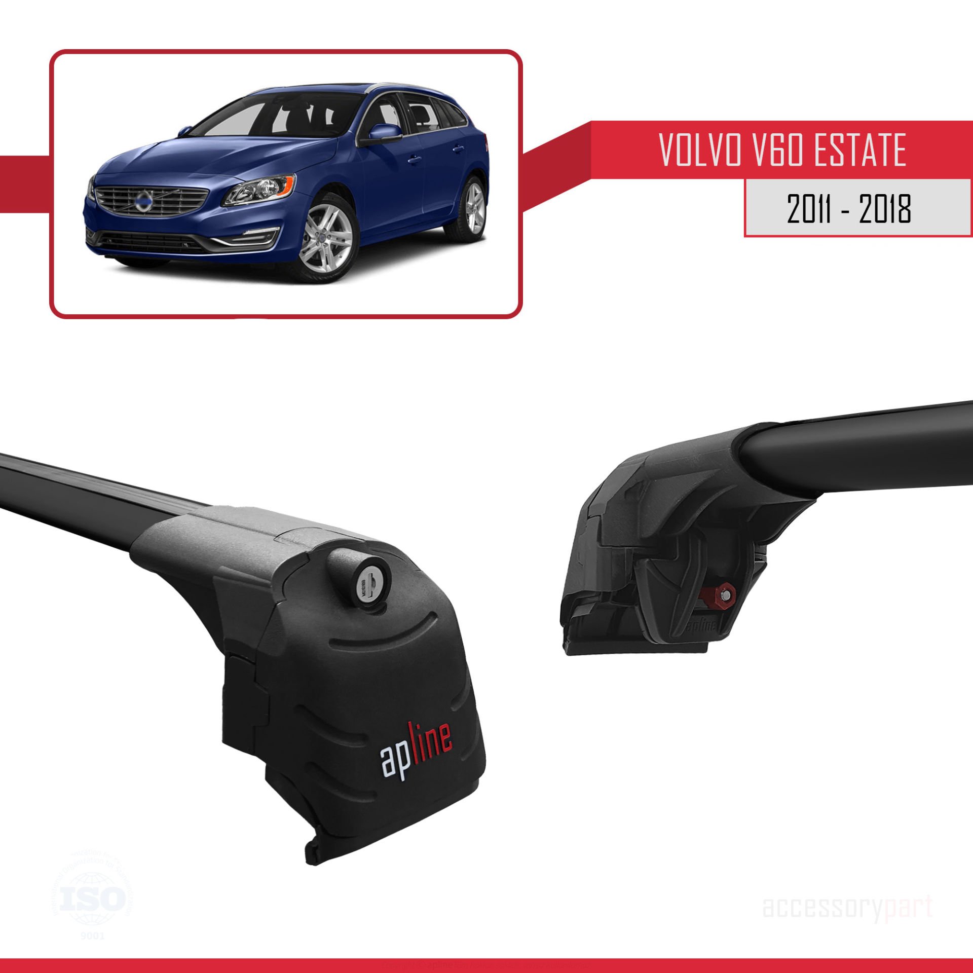 Volvo V60 ESTATE 2011-2018 Arası ile uyumlu ACE-2 Ara Atkı Tavan Barı SİYAH