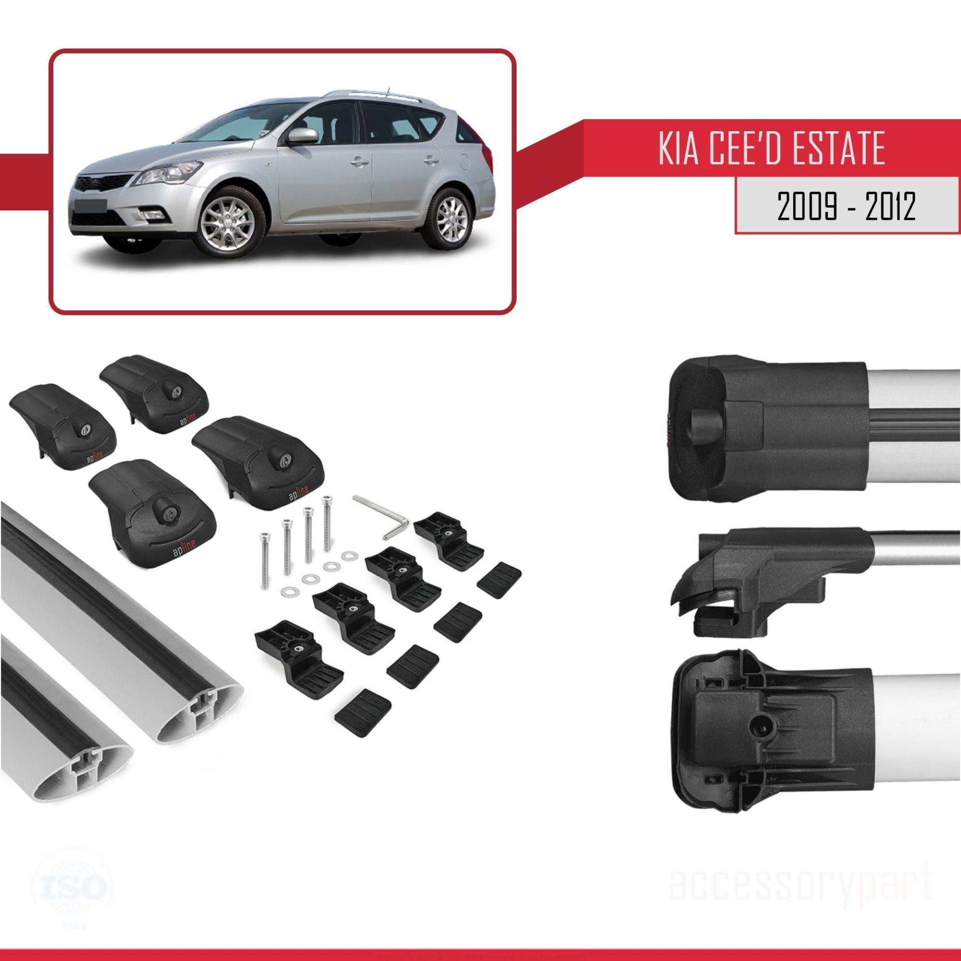 Kia Ceed Estate - SW 2009-2012 Arası ile uyumlu ACE-1 Ara Atkı Tavan Barı GRİ