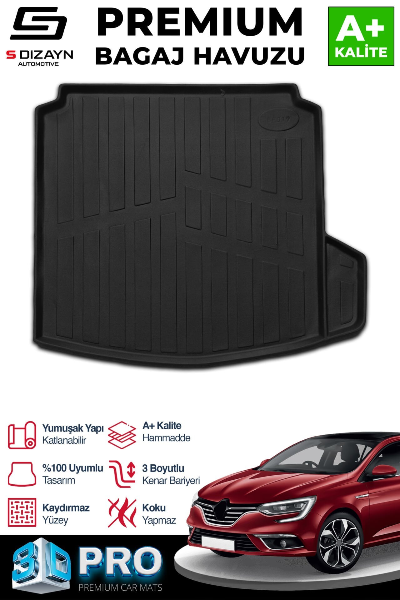 S-Dizayn Renault Megane 4 3D Pro Bagaj Havuzu Sağ Kulaklı 2016 Üzeri A+ Kalite