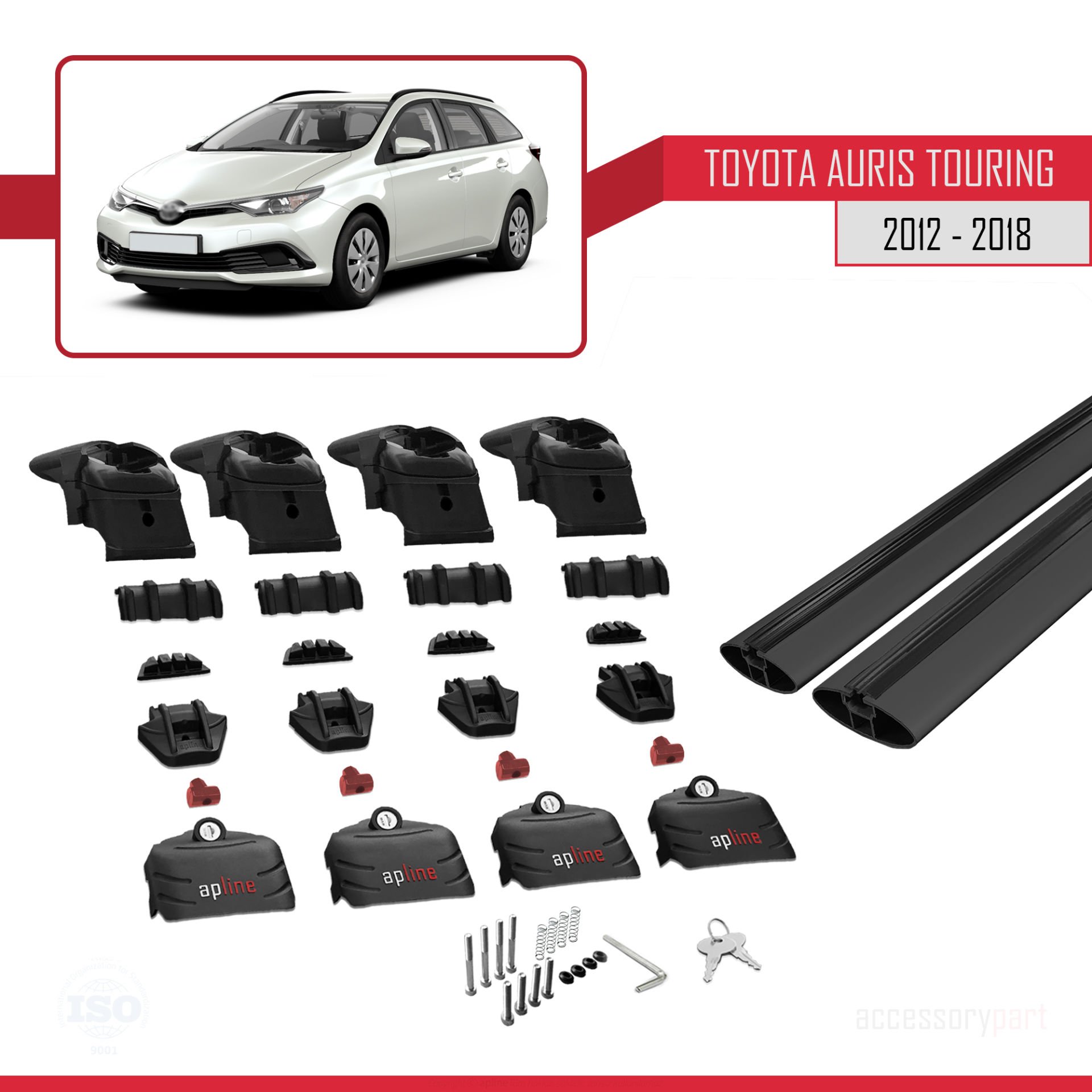 Toyota Auris TOURING SPORTS (E180) 2012-2018 Arası ile uyumlu ACE-2 Ara Atkı Tavan Barı SİYAH