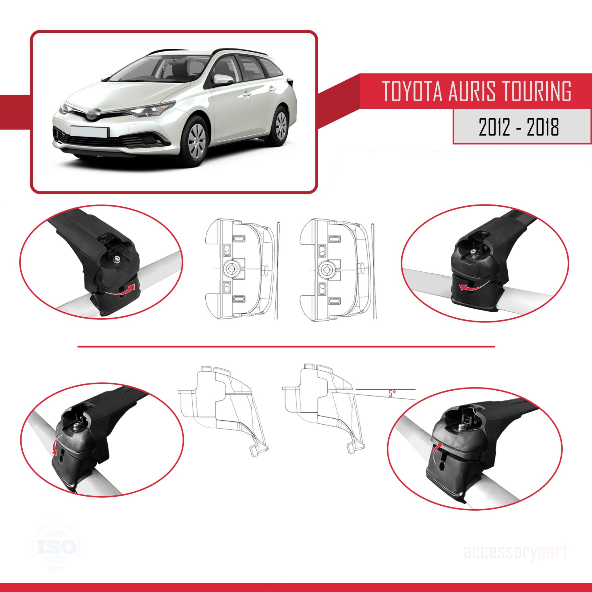 Toyota Auris TOURING SPORTS (E180) 2012-2018 Arası ile uyumlu ACE-2 Ara Atkı Tavan Barı SİYAH