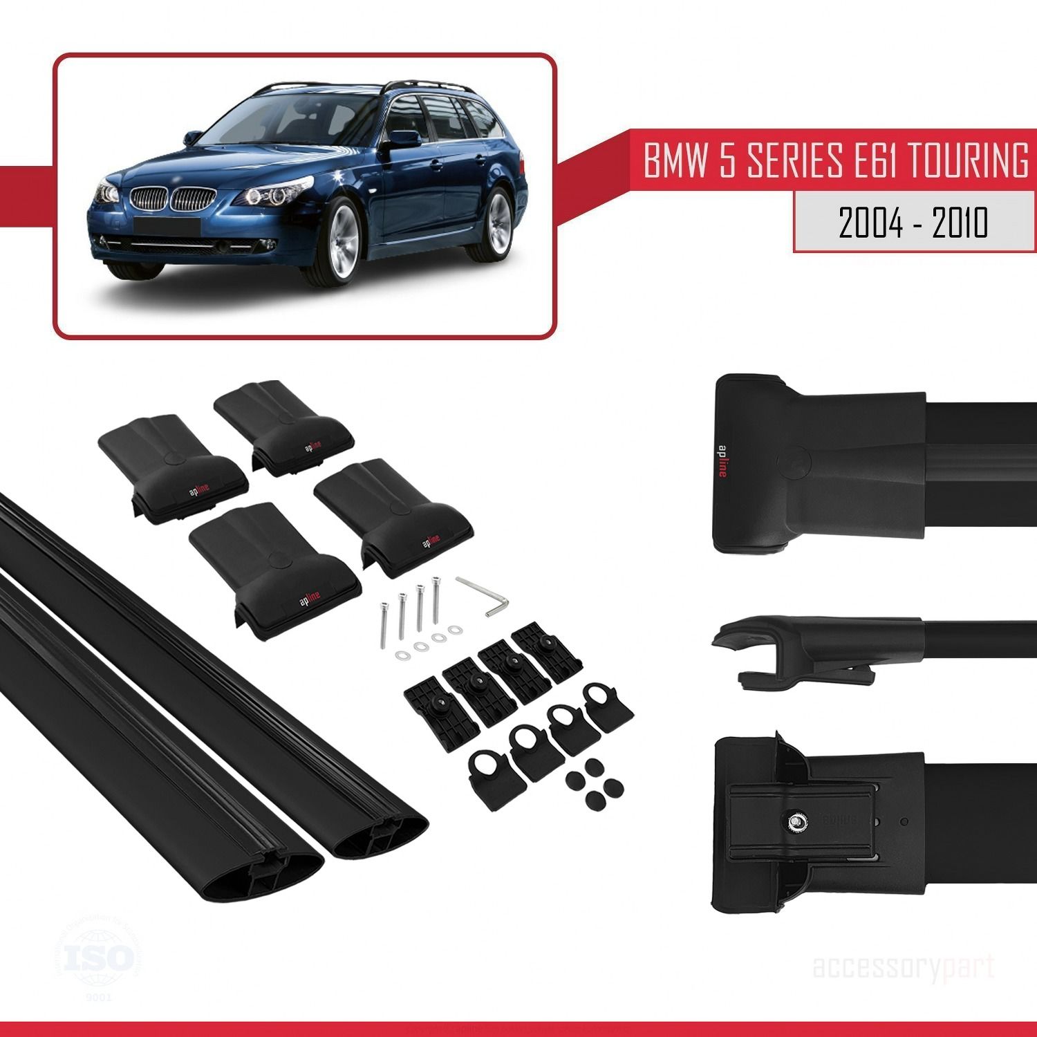 BMW 5 Serisi (E61) TOURING 2004-2010 Arası ile uyumlu FLY Model Ara Atkı Tavan Barı SİYAH