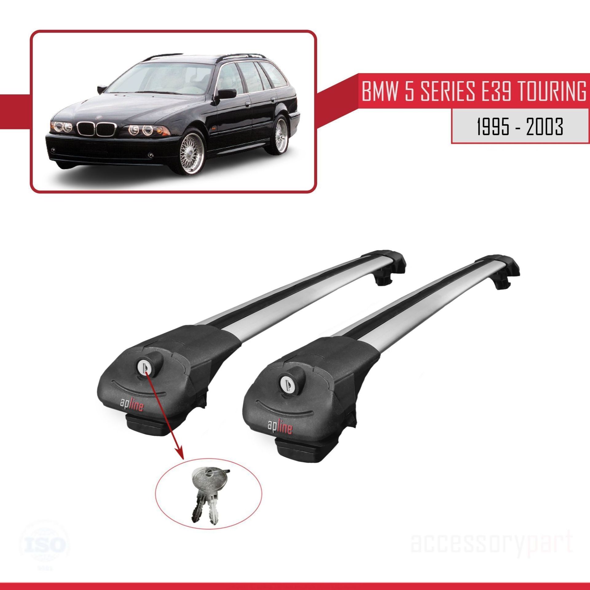 BMW 5 Serisi ESTATE - TOURING (E39) 1995-2003 Arası ile uyumlu ACE-1 Ara Atkı Tavan Barı GRİ