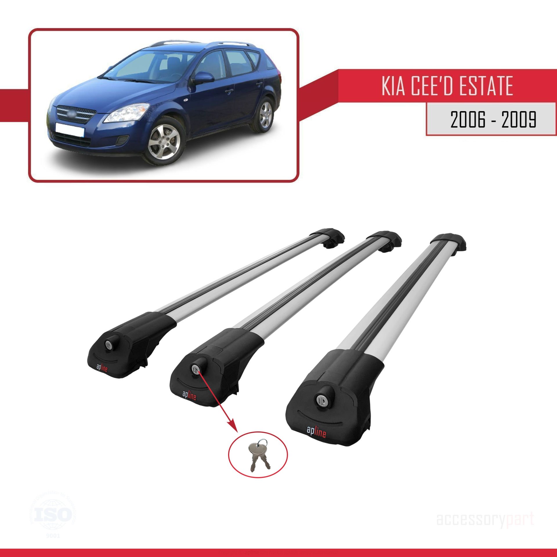 Kia Ceed SPORTSWAGON 2006-2009 Arası ile uyumlu ACE-1 Ara Atkı Tavan Barı GRİ 3 ADET BAR