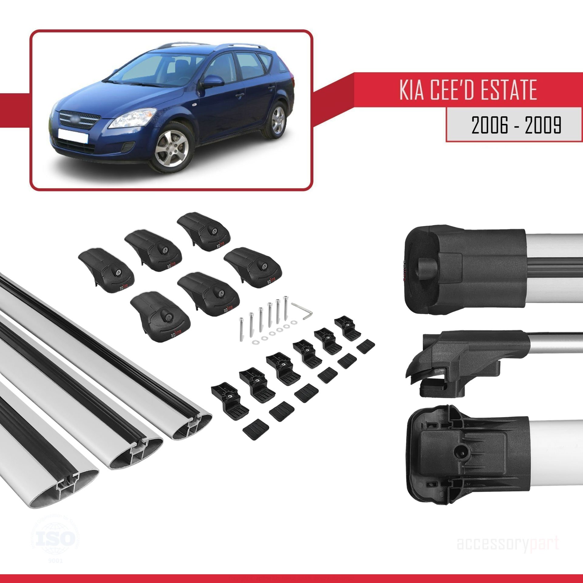 Kia Ceed SPORTSWAGON 2006-2009 Arası ile uyumlu ACE-1 Ara Atkı Tavan Barı GRİ 3 ADET BAR