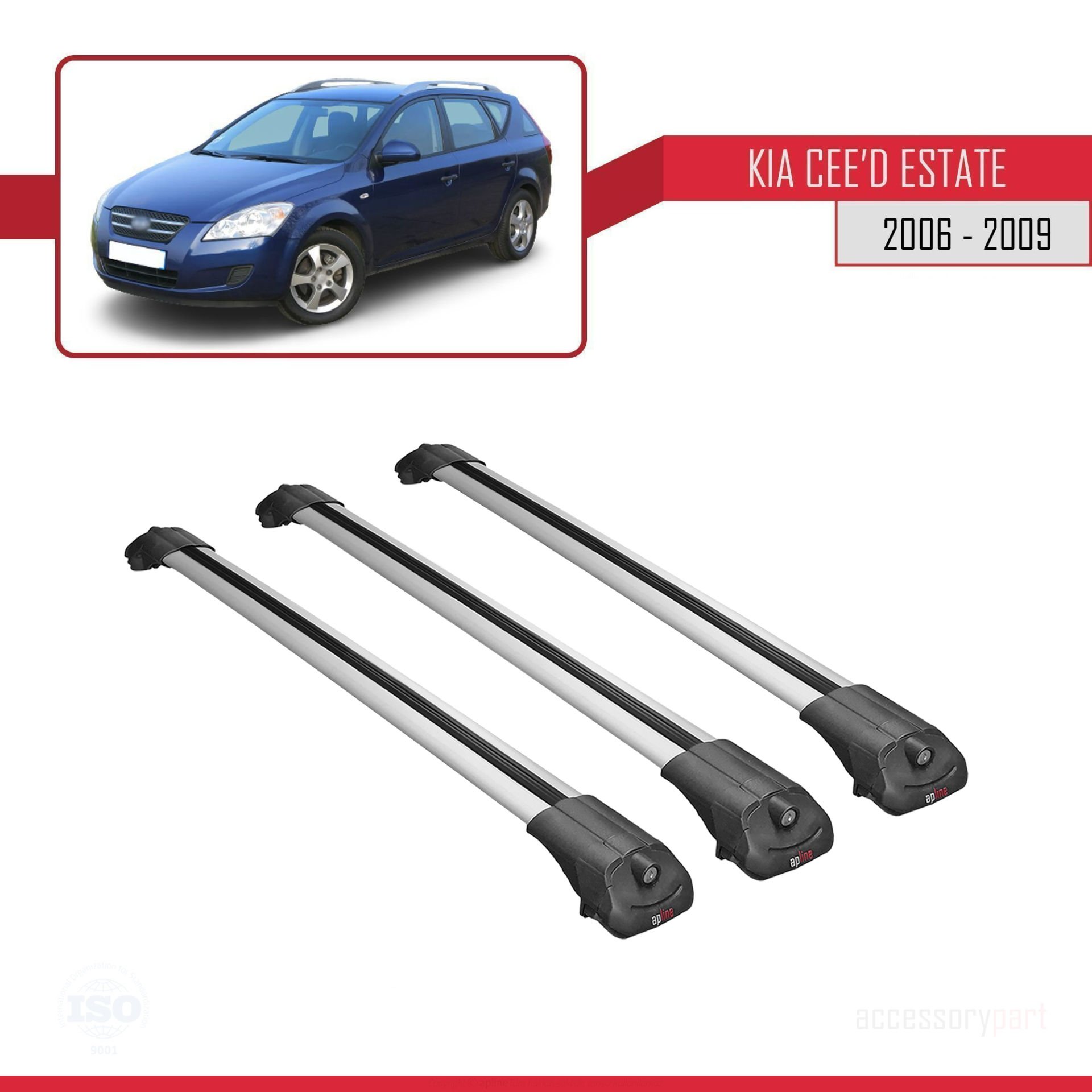 Kia Ceed SPORTSWAGON 2006-2009 Arası ile uyumlu ACE-1 Ara Atkı Tavan Barı GRİ 3 ADET BAR