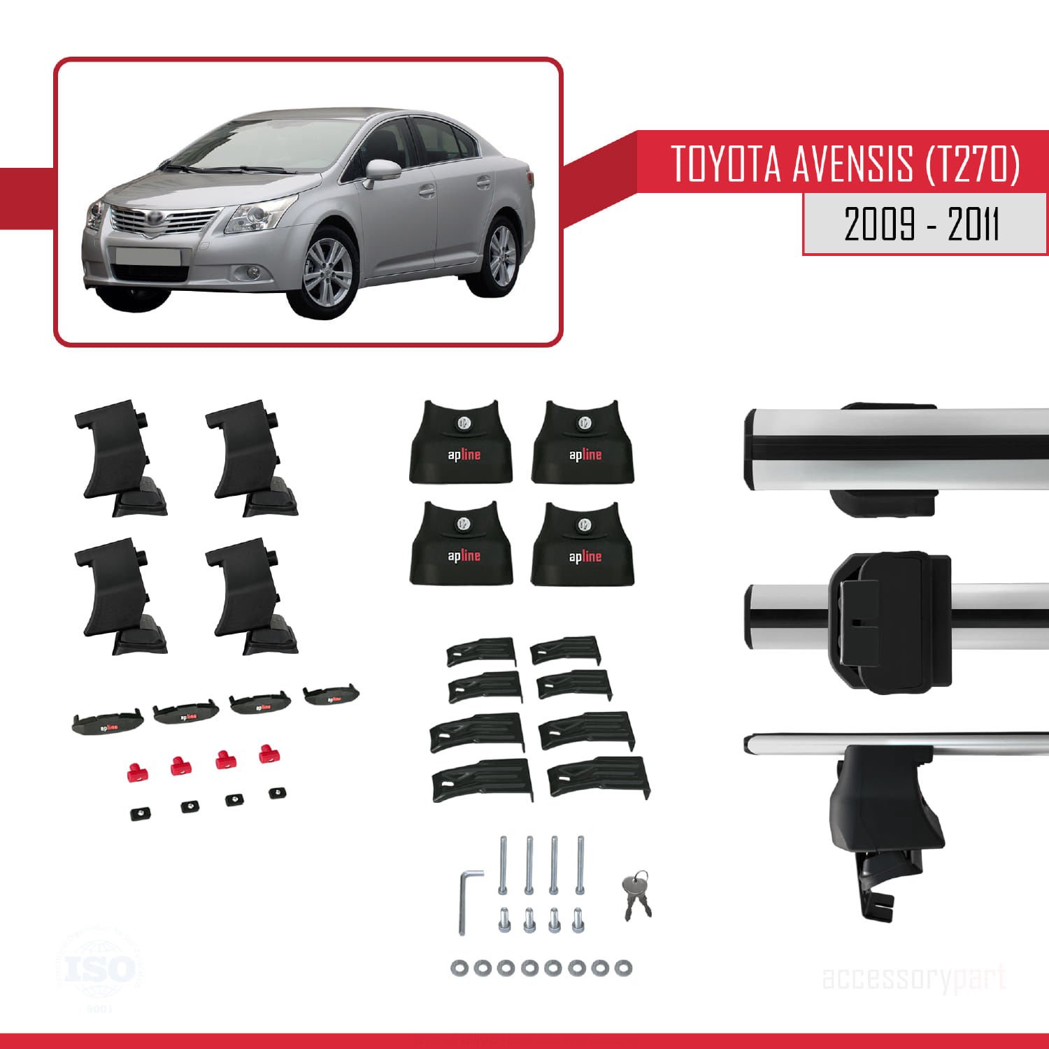 Toyota Avensis (T270) 2009-2011 Arası ile uyumlu ACE-4 Ara Atkı Tavan Barı GRİ