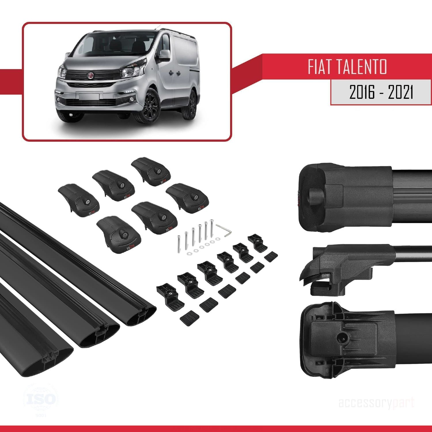 Fiat Talento 2016-2021 Arası ile uyumlu ACE-1 Ara Atkı Tavan Barı SİYAH 3 ADET BAR