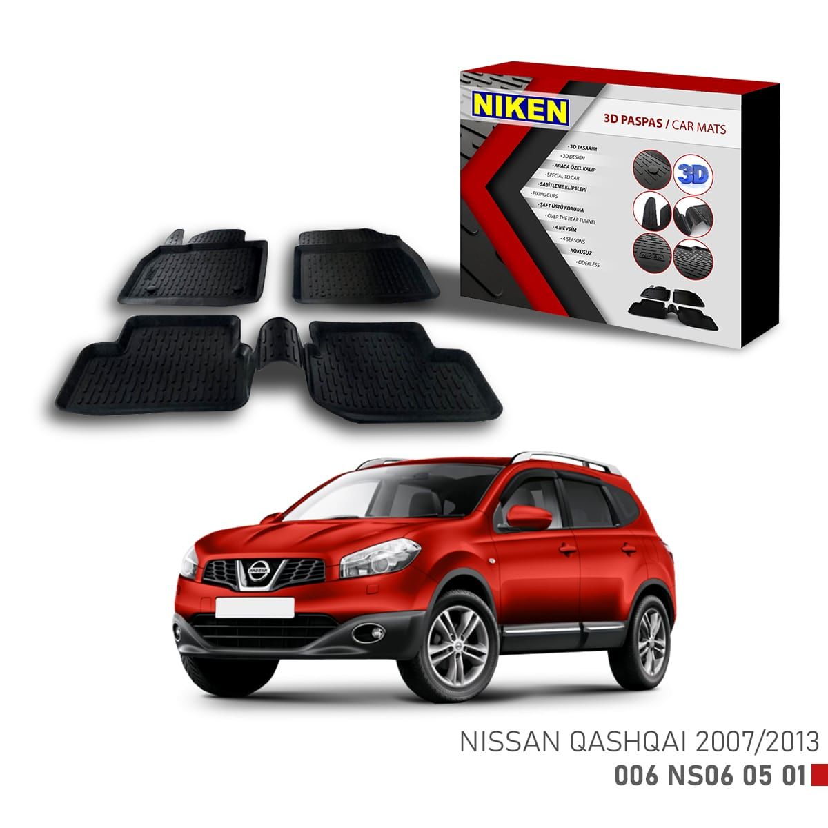 Nissan Qashqai 2007-2013 için Uyumlu 3D Paspas