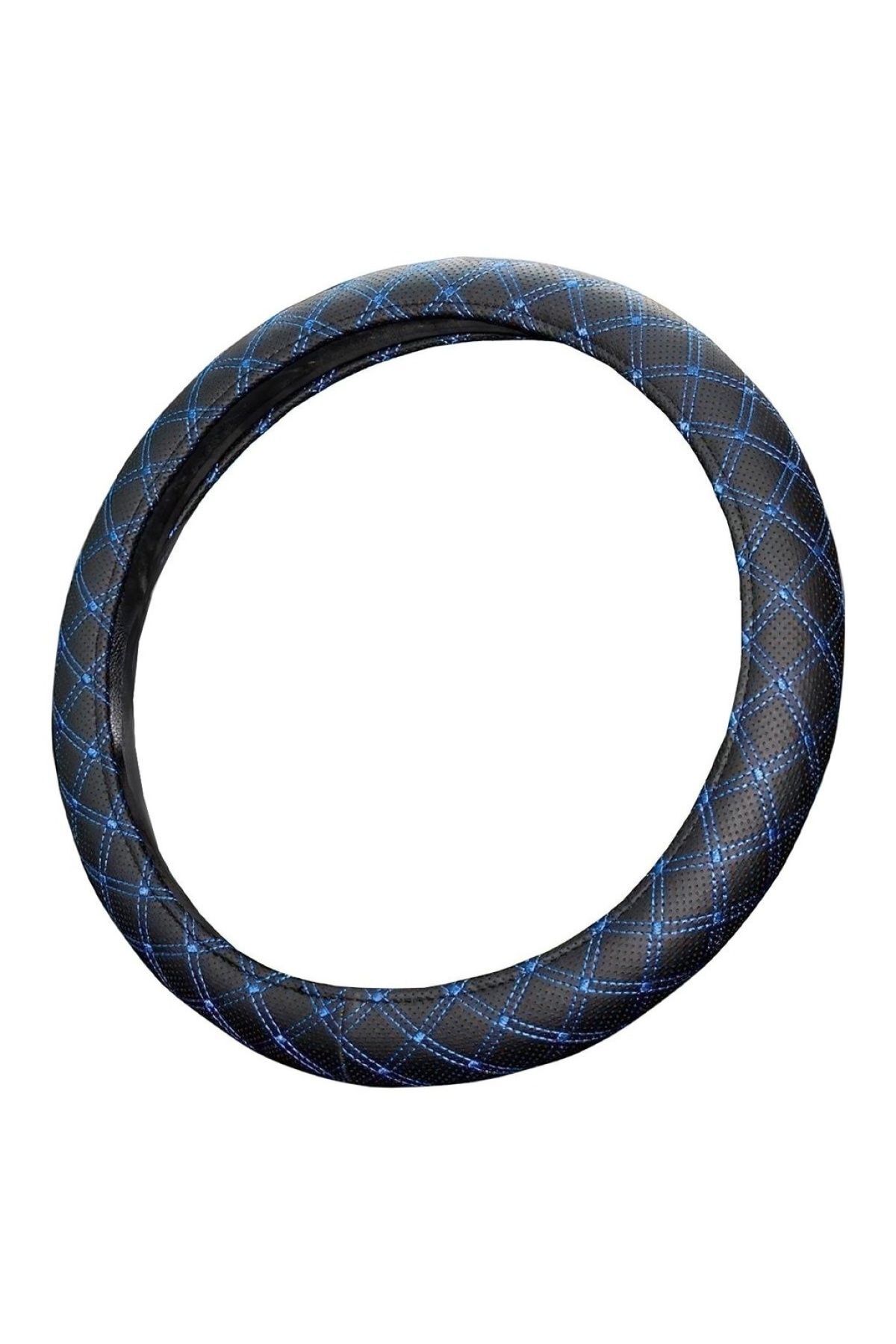 Direksiyon Kılıfı Siyah 45 Cm Geçmeli Mavi Nakış Tır Kamyon Midibüs