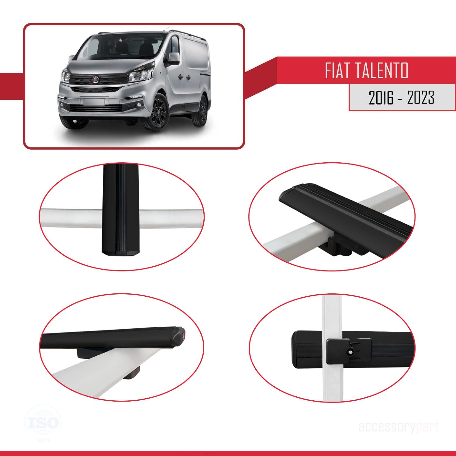 Fiat Talento 2016-2021 Arası ile uyumlu Basic Model Ara Atkı Tavan Barı SİYAH 3 ADET