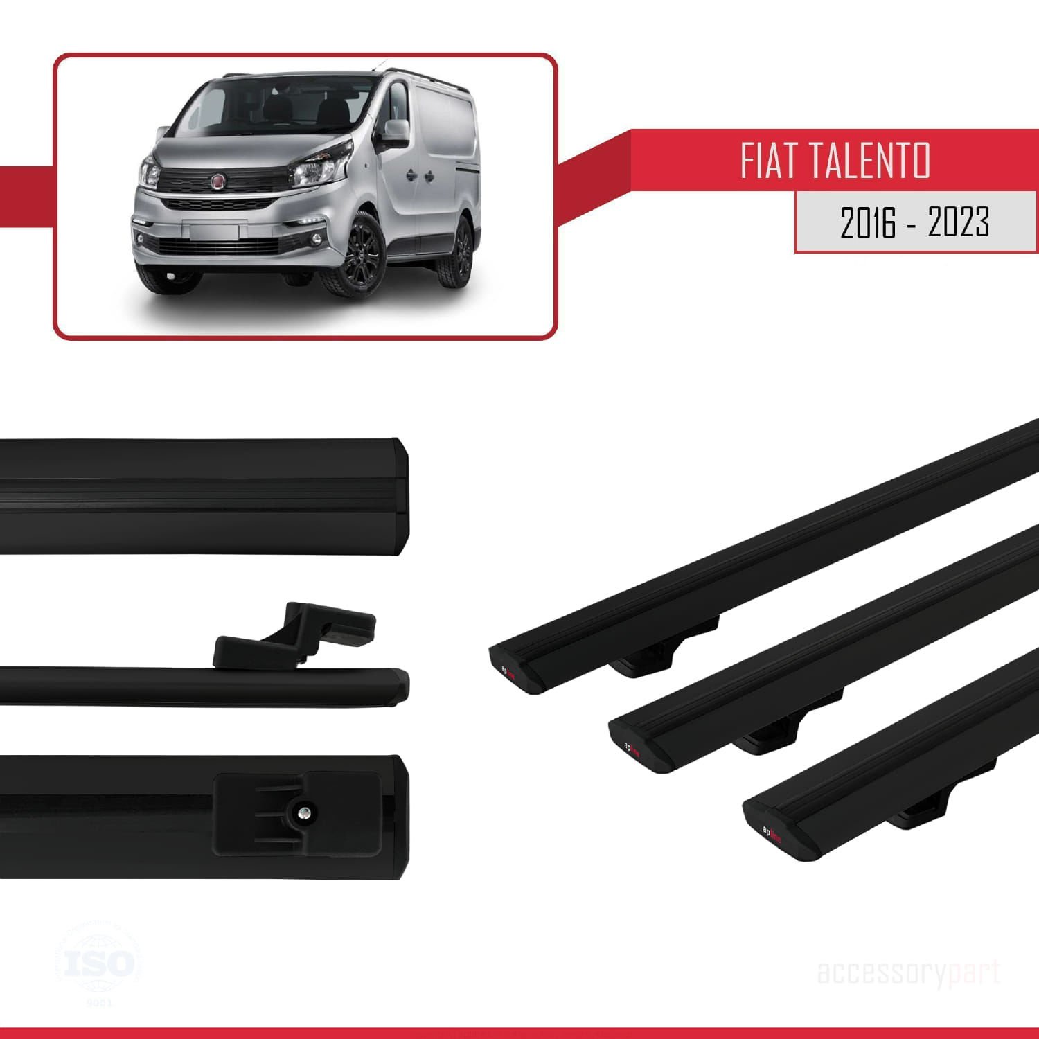 Fiat Talento 2016-2021 Arası ile uyumlu Basic Model Ara Atkı Tavan Barı SİYAH 3 ADET