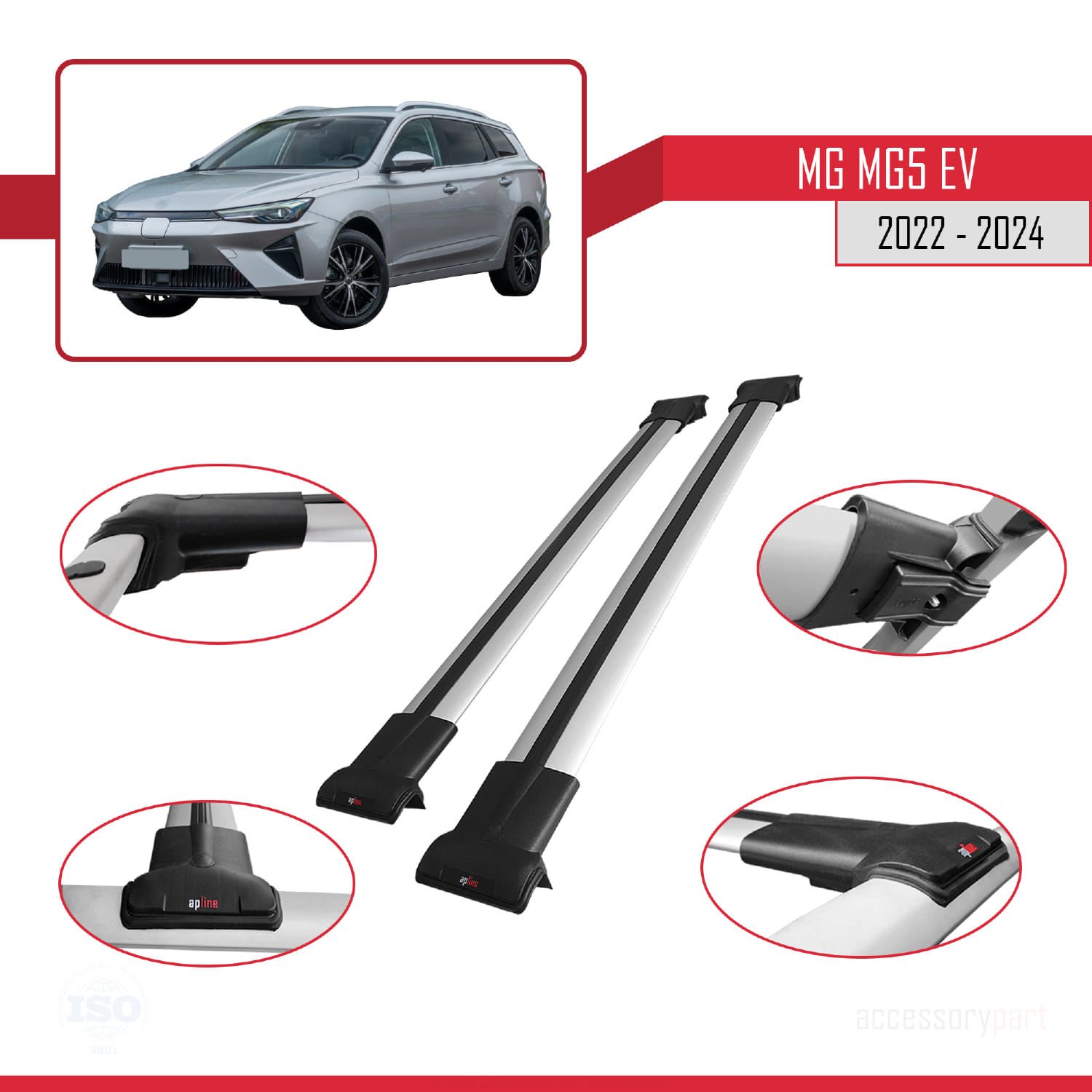 MG MG5 EV 2022 ve sonrası ile uyumlu FLY Model Ara Atkı Tavan Barı GRİ
