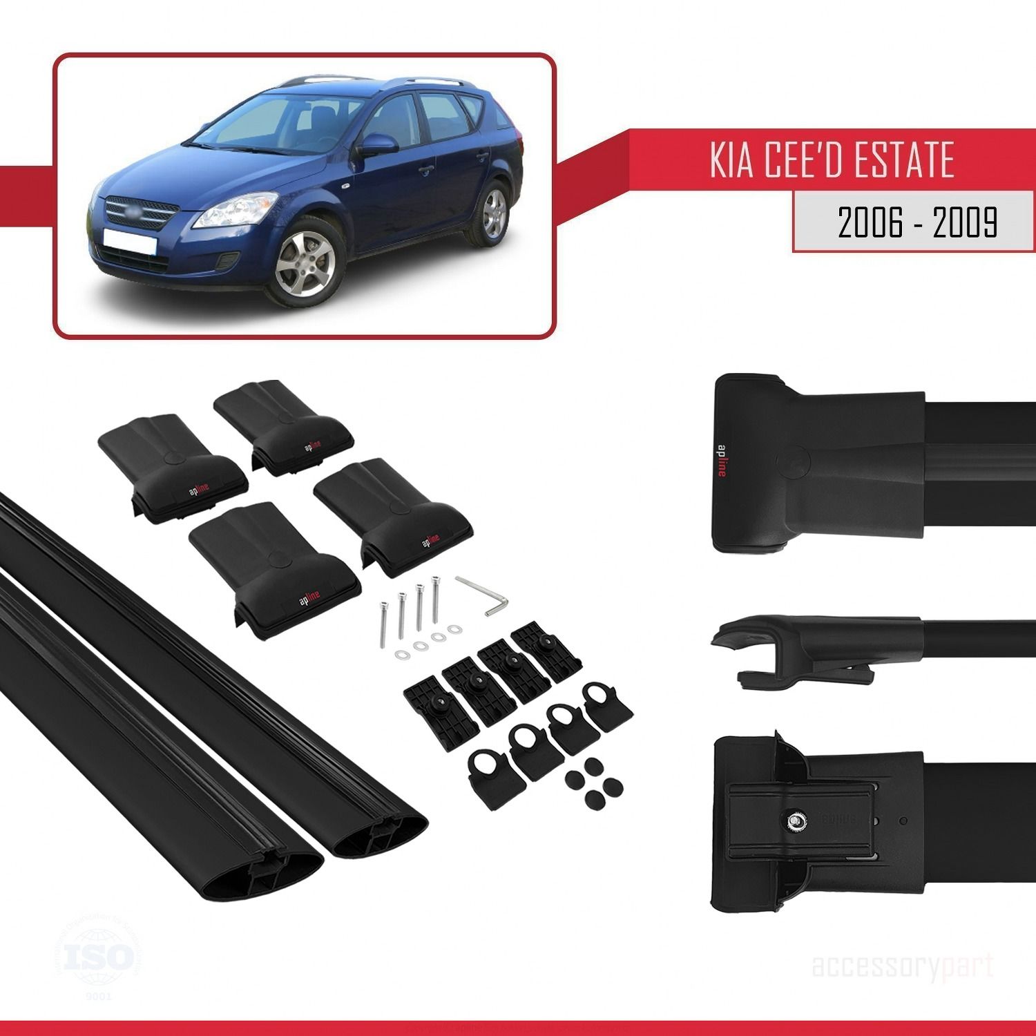 Kia Ceed SPORTSWAGON 2006-2009 Arası ile uyumlu FLY Model Ara Atkı Tavan Barı SİYAH