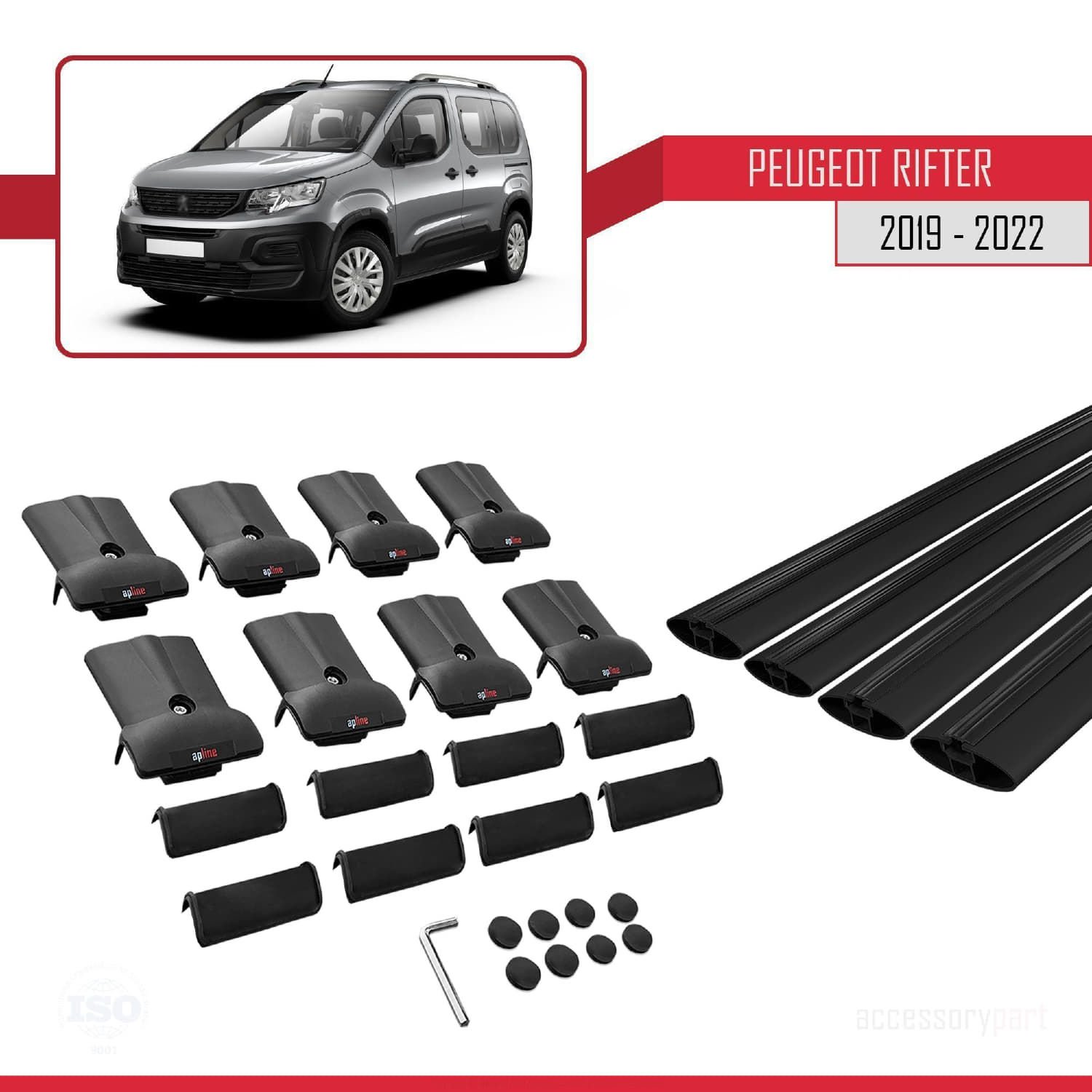 Peugeot Rifter 2019-2022 Arası ile uyumlu FLY Model Ara Atkı Tavan Barı SİYAH 4 ADET BAR