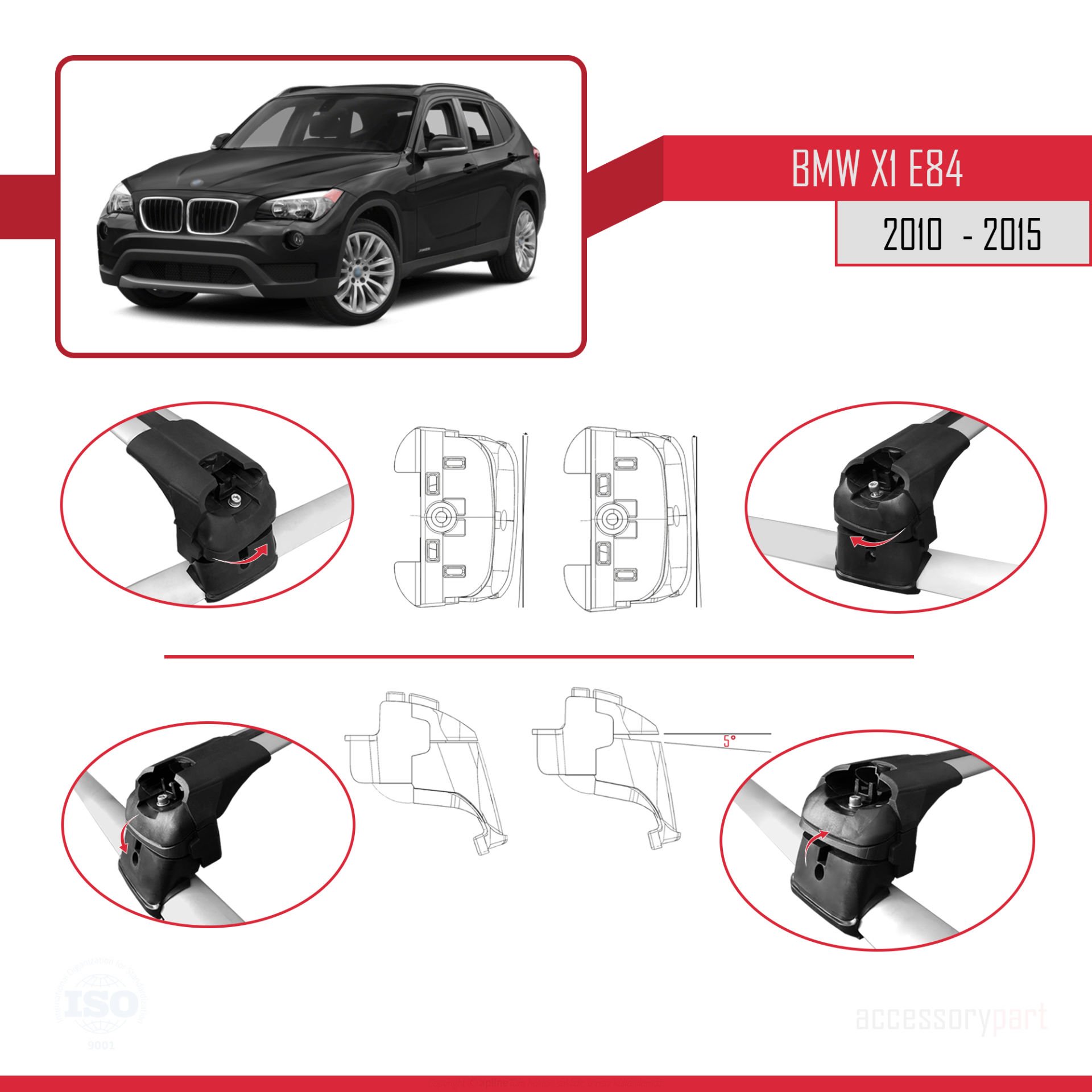 BMW X1 (E84) 2010-2015 Arası ile uyumlu ACE-2 Ara Atkı Tavan Barı GRİ