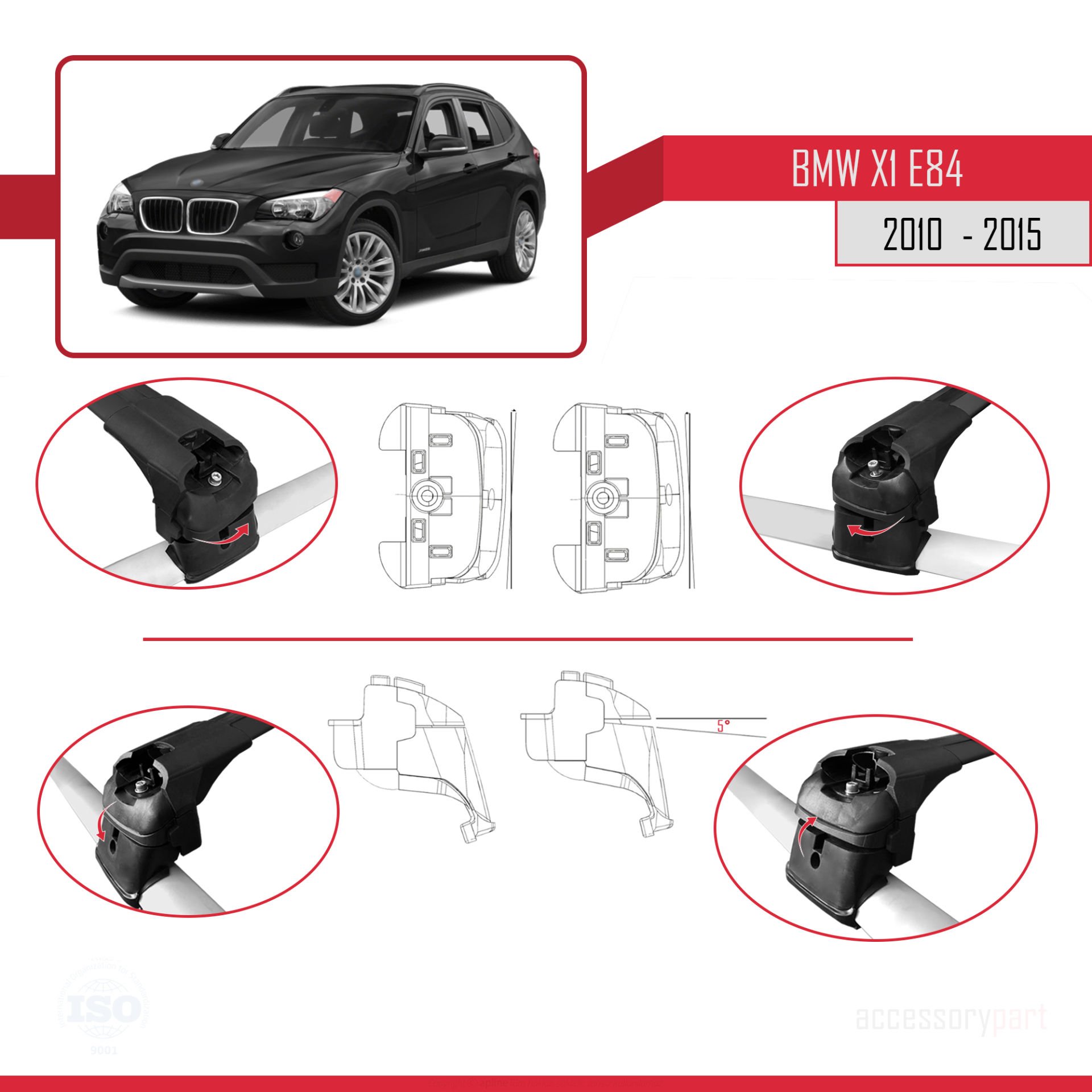 BMW X1 (E84) 2010-2015 Arası ile uyumlu ACE-2 Ara Atkı Tavan Barı SİYAH