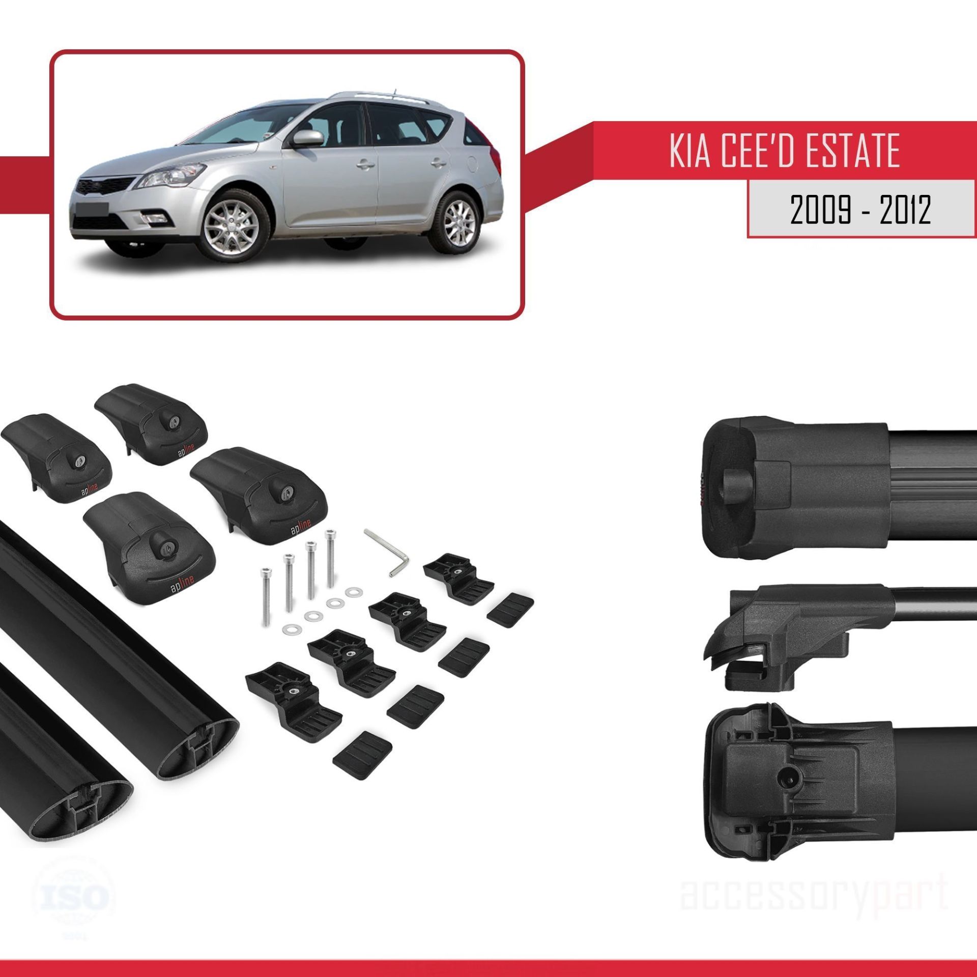 Kia Ceed SPORTSWAGON 2009-2012 Arası ile uyumlu ACE-1 Ara Atkı Tavan Barı SİYAH