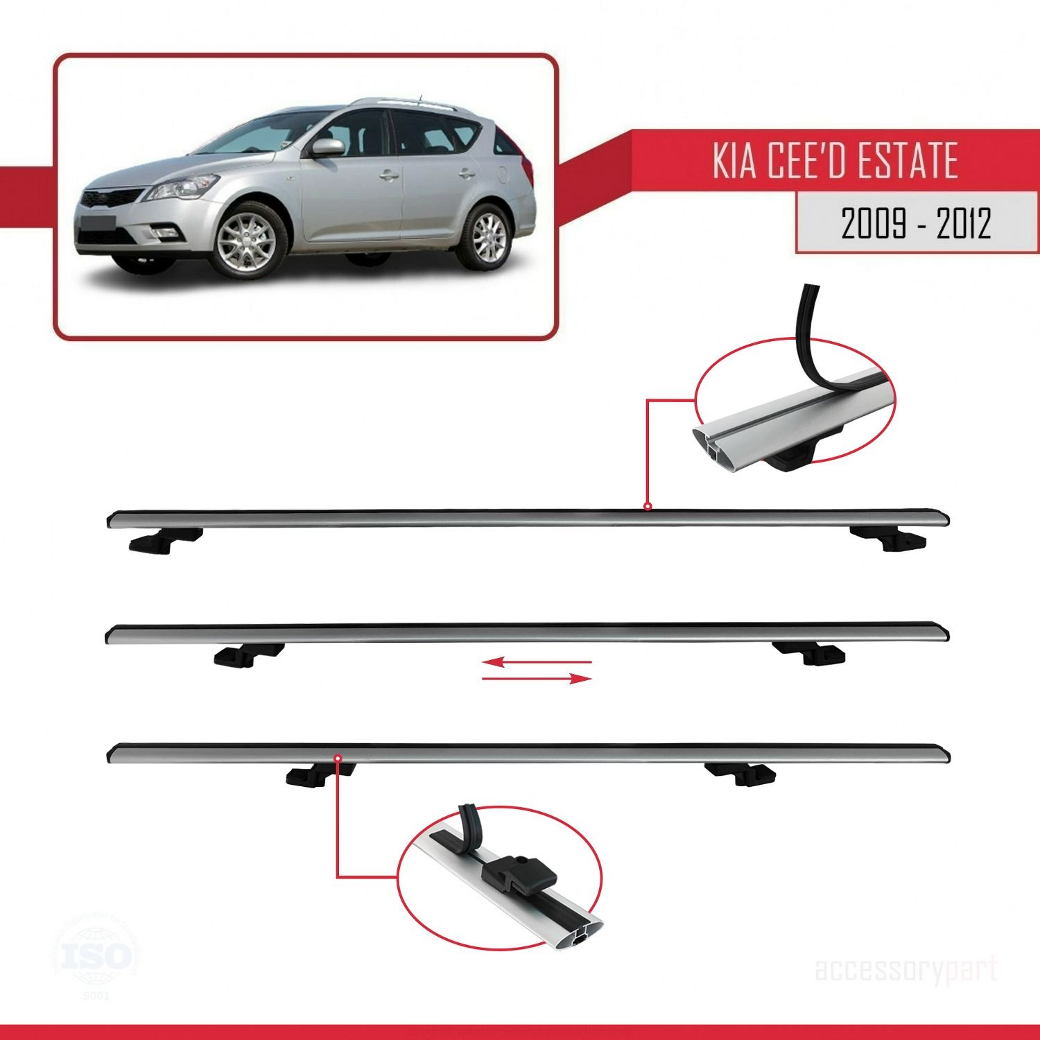 Kia Ceed SPORTSWAGON 2009-2012 Arası ile uyumlu Basic Model Ara Atkı Tavan Barı GRİ 3 ADET