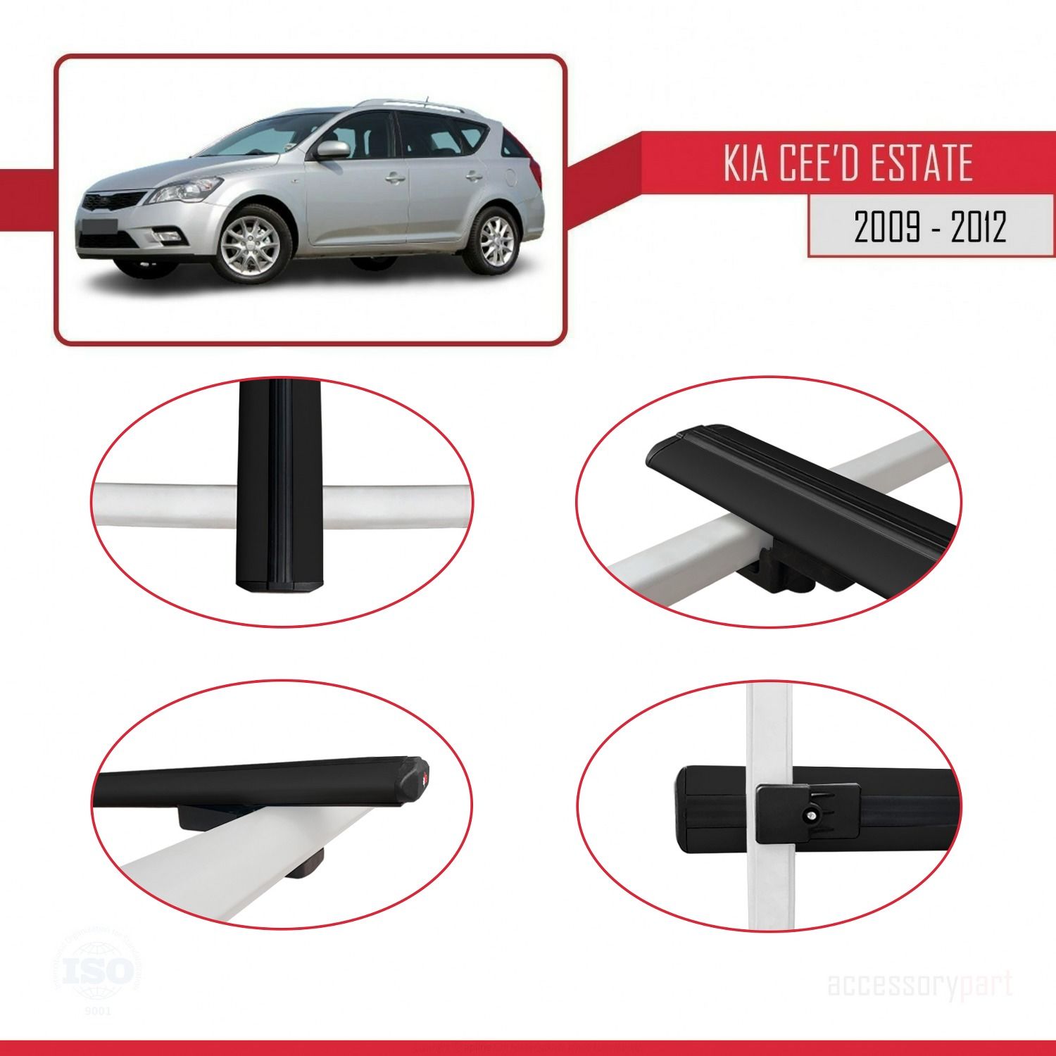 Kia Ceed SPORTSWAGON 2009-2012 Arası ile uyumlu Basic Model Ara Atkı Tavan Barı SİYAH 3 ADET