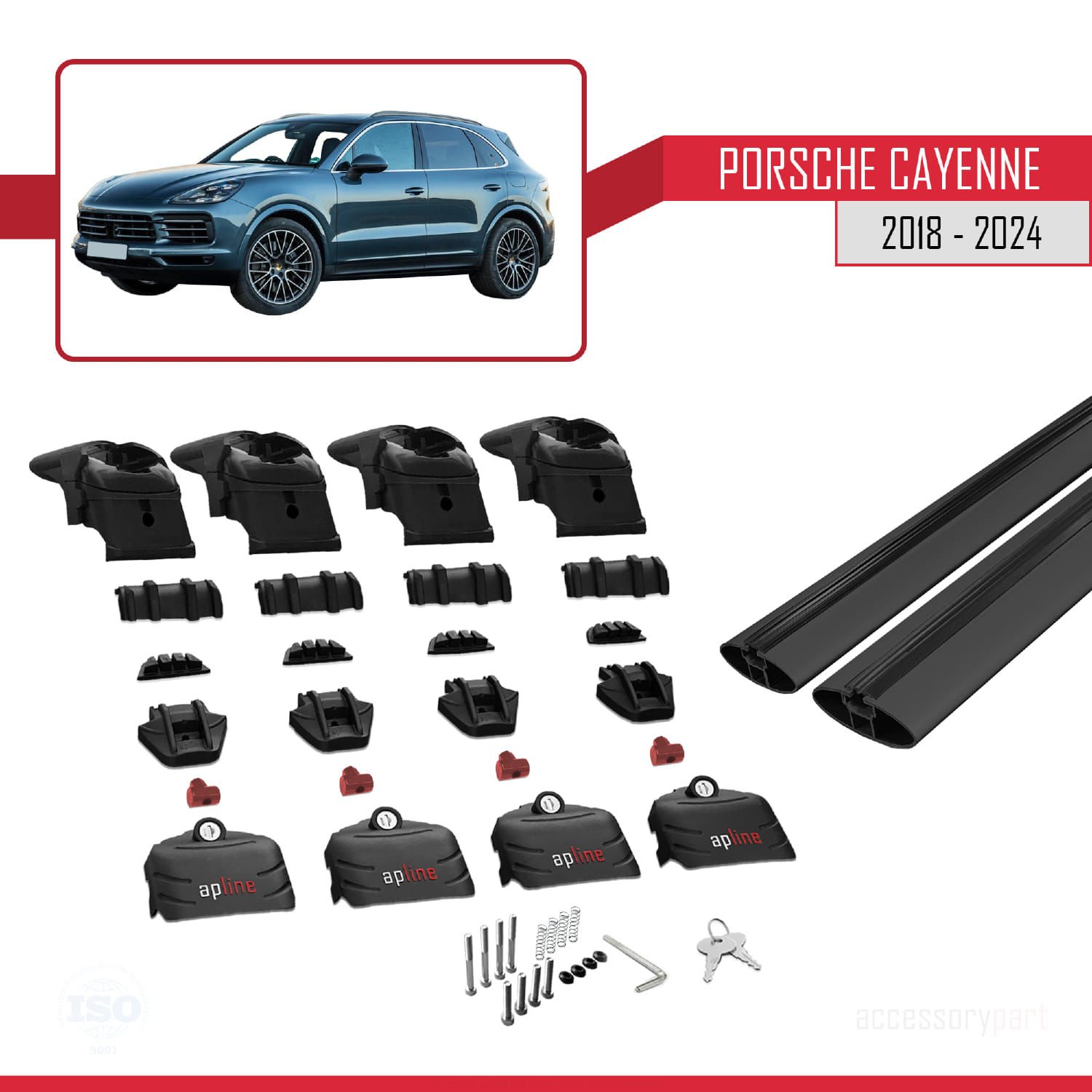 Porsche Cayenne (9YA/9YB) 2018 ve Sonrası ile uyumlu ACE-2 Ara Atkı Tavan Barı SİYAH